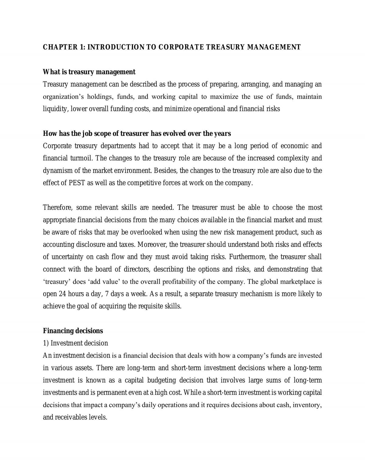 Corporate Treasury Management study notes - Page 1