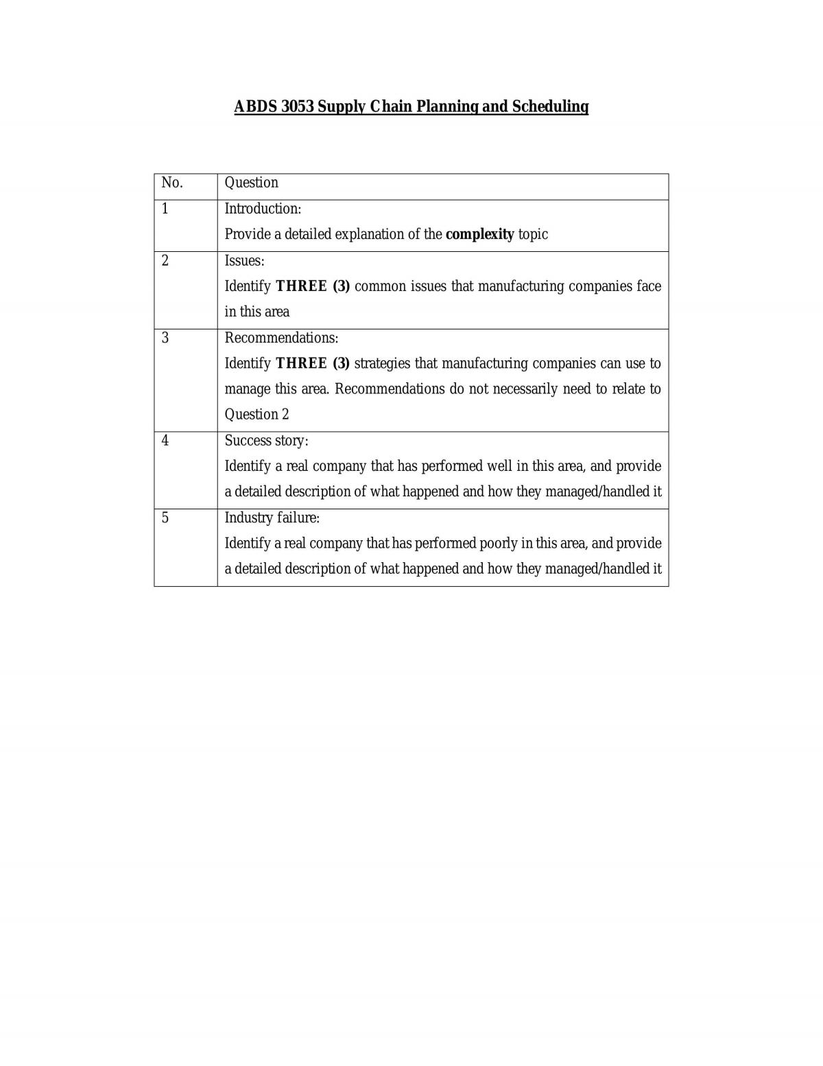 Essay discussing complexity topic in a manufacturing company - Page 1