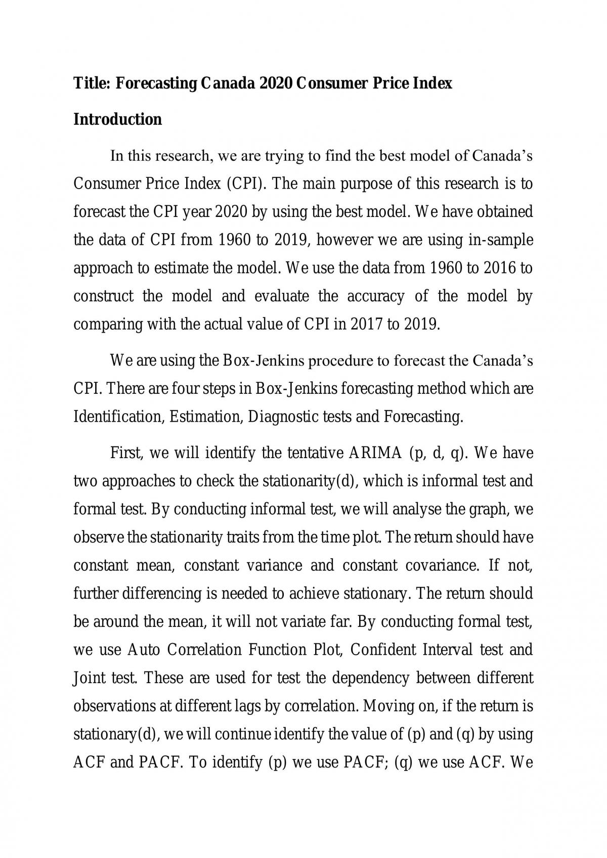 Forecasting Canada 2020 CPI - Page 1