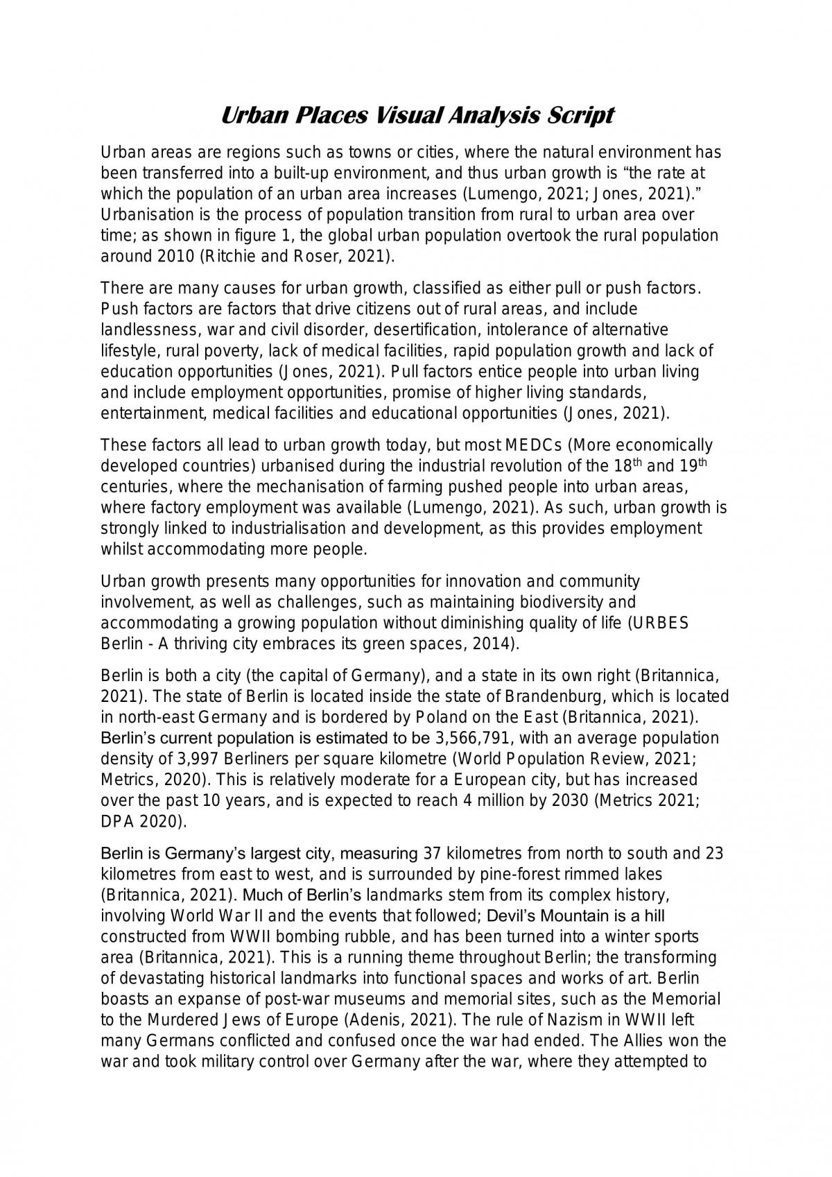 Urbanisation and Green Spaces In Berlin - Page 1