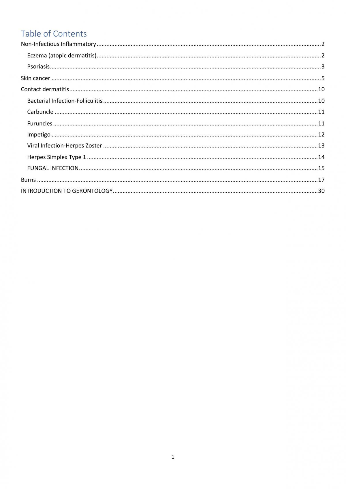 Dermatology Notes and Gerontology Notes  - Page 1