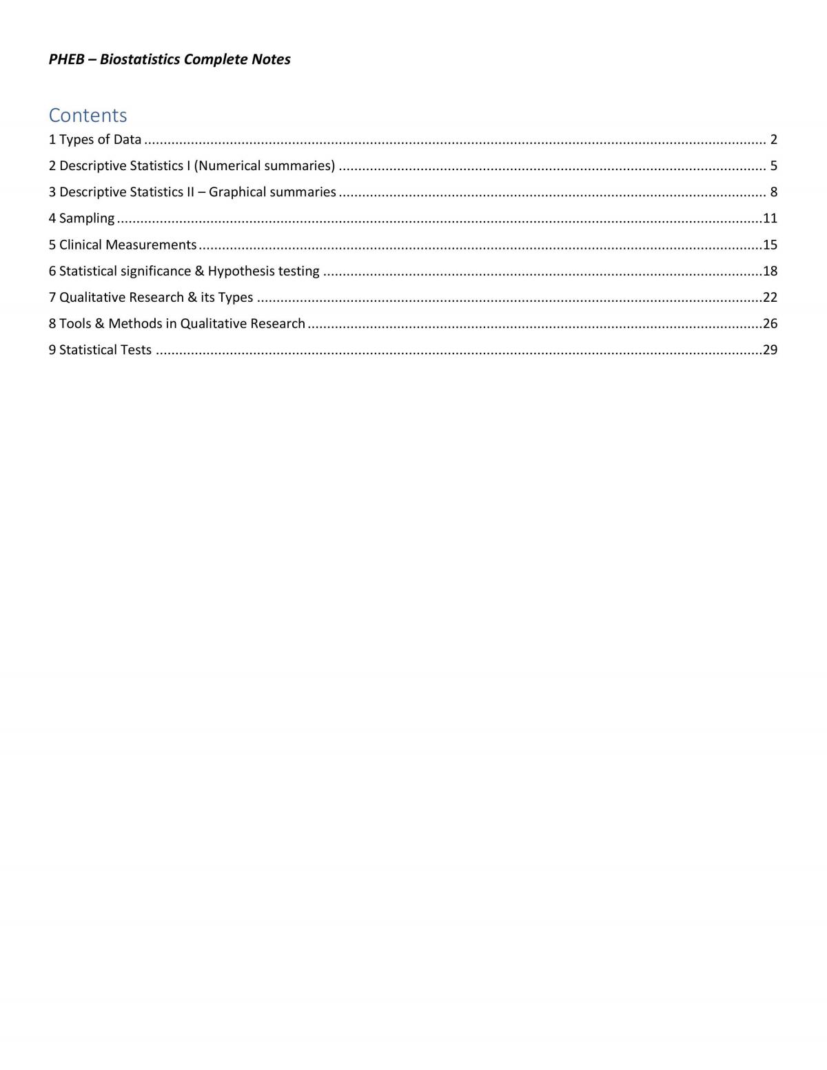PHEBBS - Biostatistics Complete Notes - Page 1