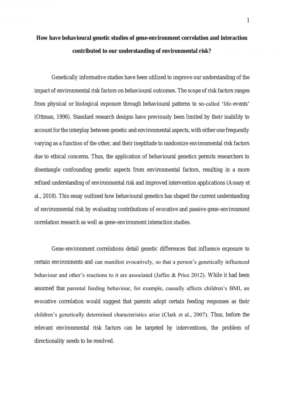 Gene-Environment Interaction - Genes and Behaviour Essay - Page 1