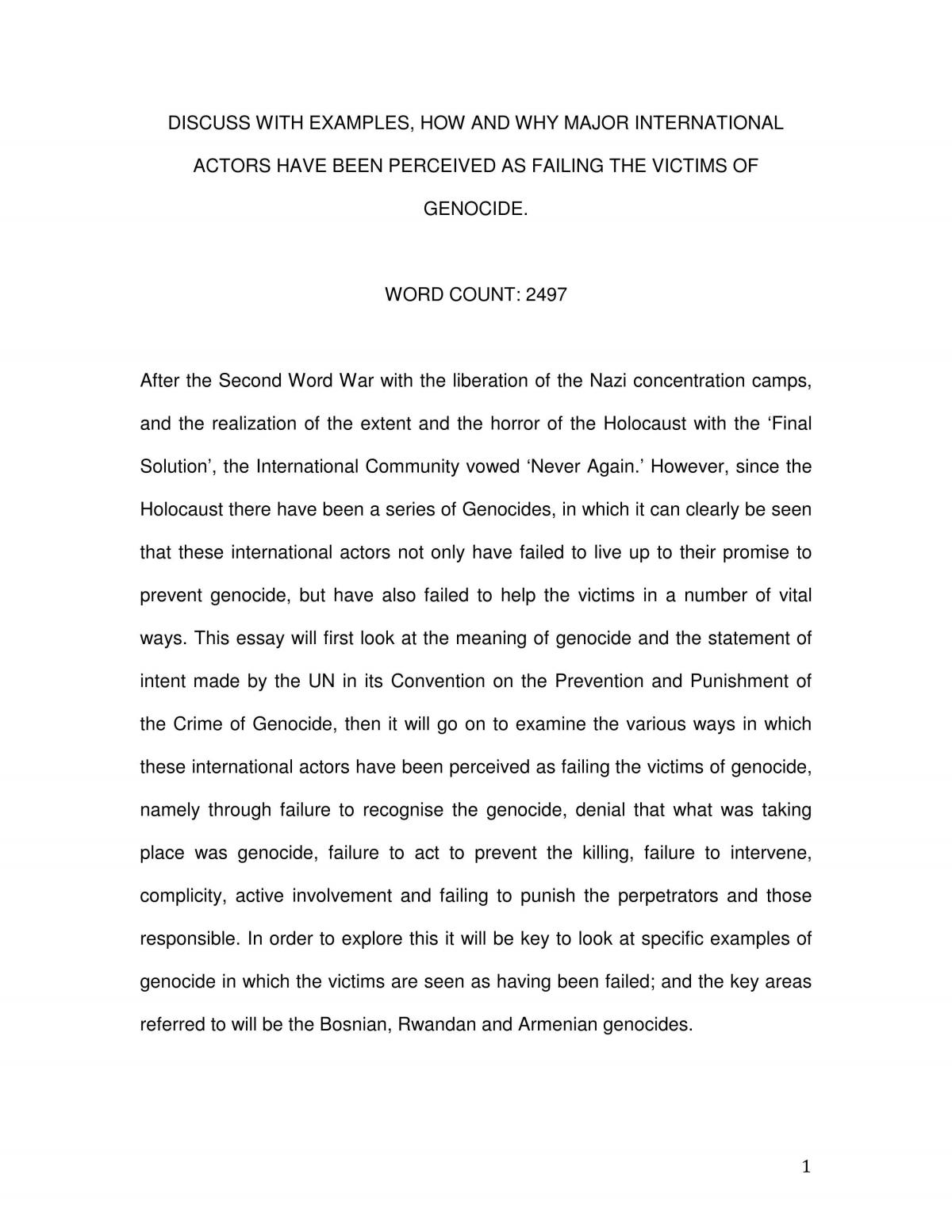 Discuss with examples, how and why major international actors have been perceived as failing the victims of genocide - Page 1