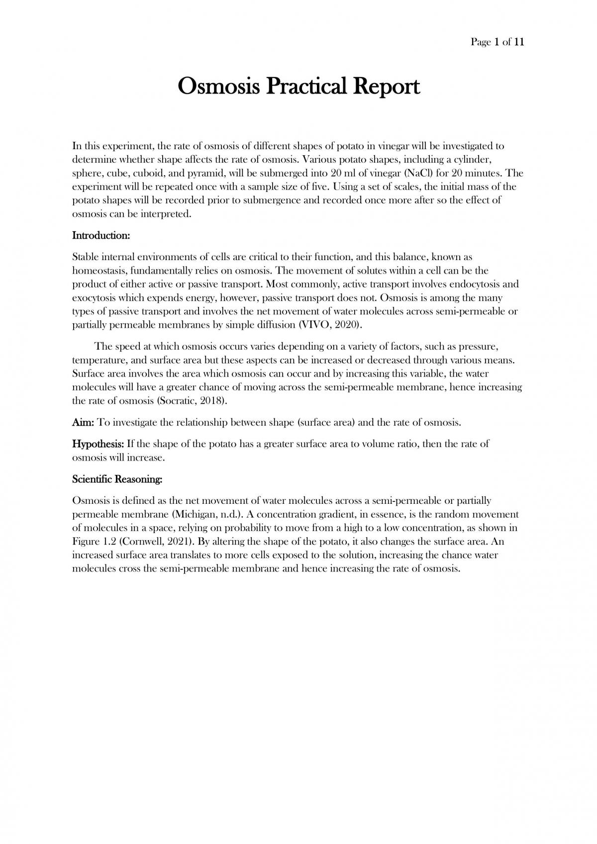 Osmosis Practical Report - Page 1