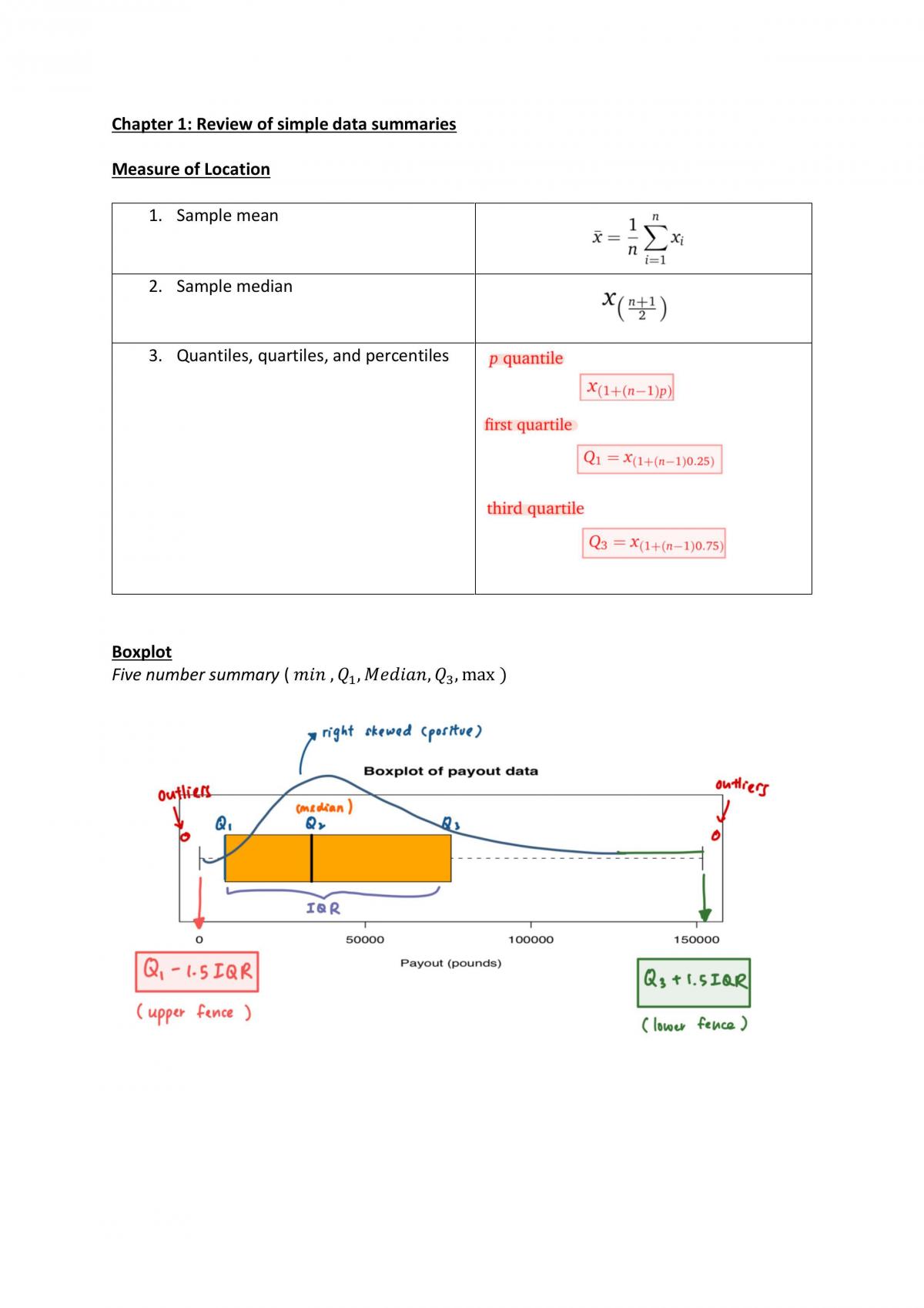 F78PB Probability and Statistics Notes - Page 1