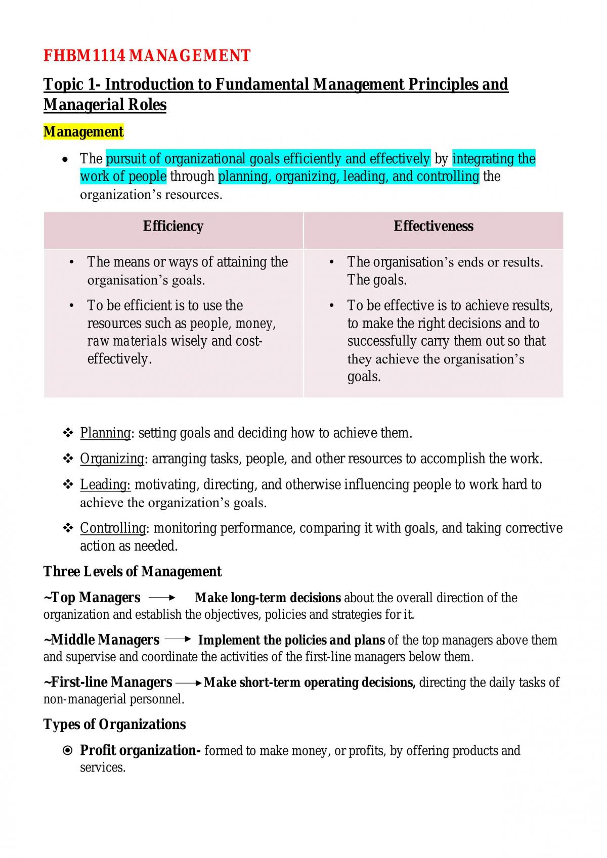 FHBM1114 Management Notes - Page 1