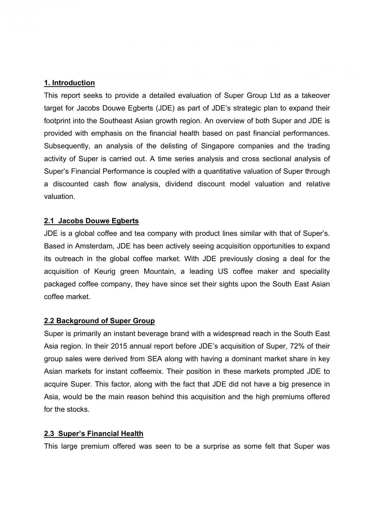 FIN3101 Corporate Finance Case Project Report: JDE - Page 1