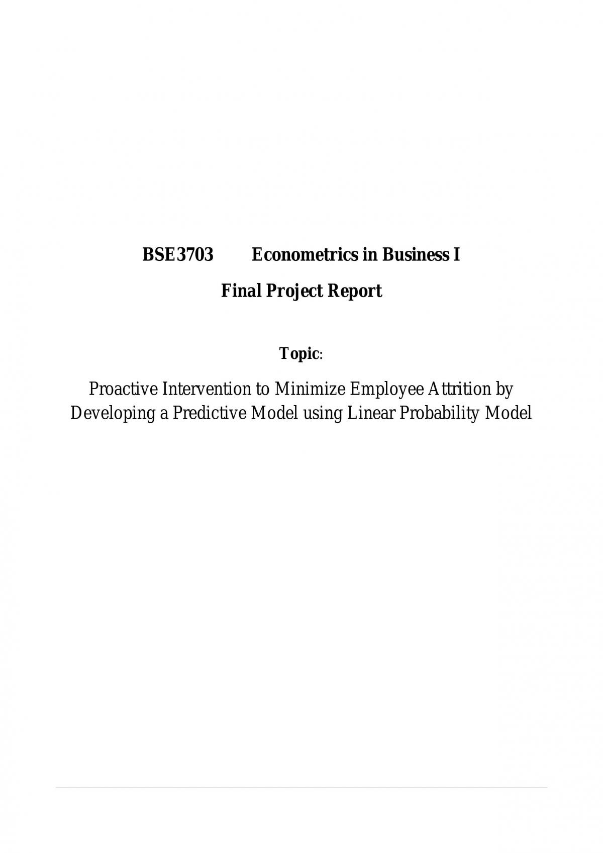 Proactive Intervention to Minimize Employee Attrition by Developing a Predictive Model using Linear Probability Model - Page 1