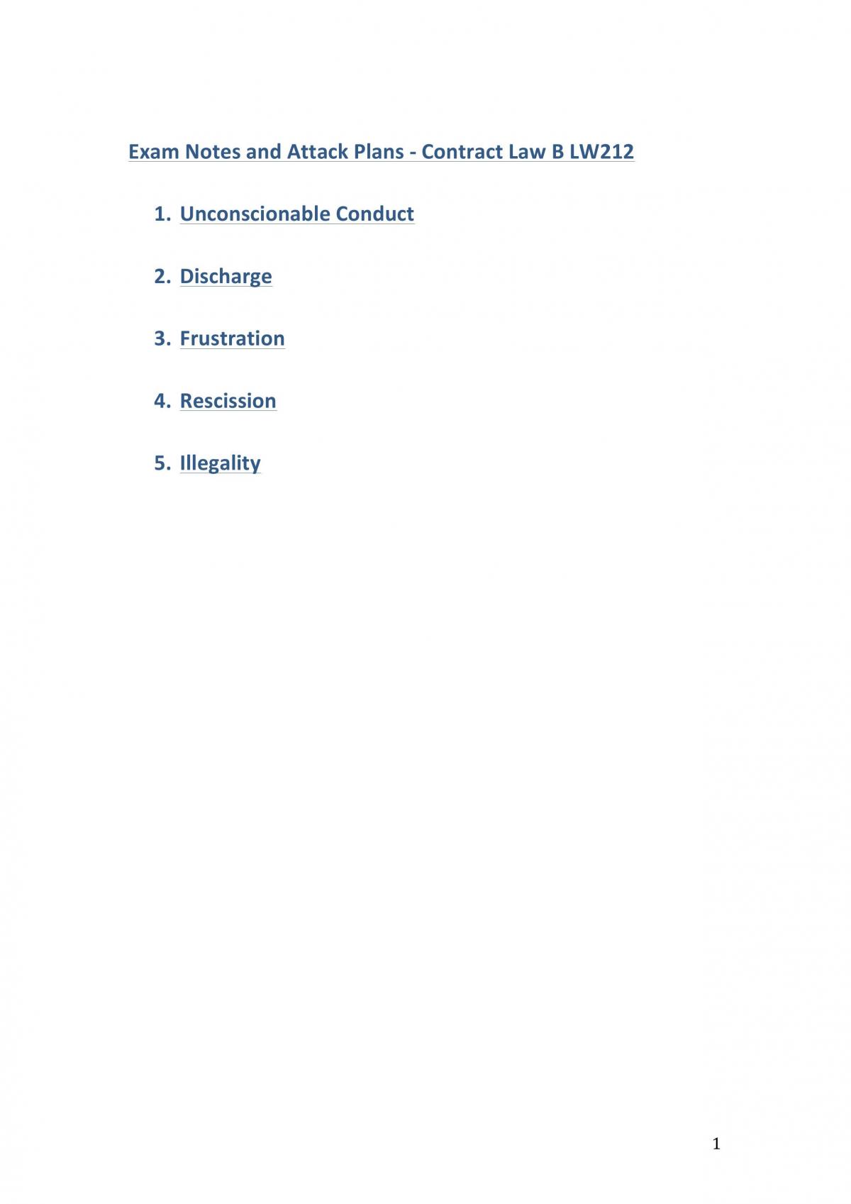 Final exam notes and attack plans for Contract Law B.  - Page 1