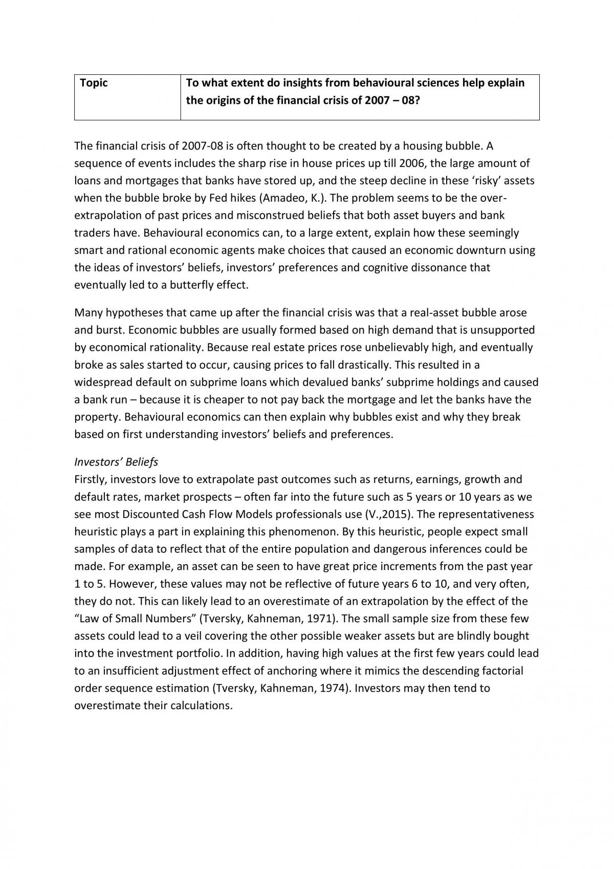 To what extent do insights from behavioural sciences help explain the origins of the financial crisis of 2007-08? - Page 1