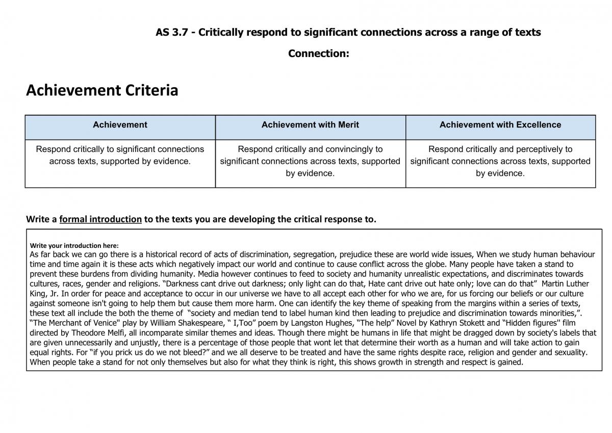 AS 3.7 - Critically respond to significant connections across a range of texts Connection - Page 1