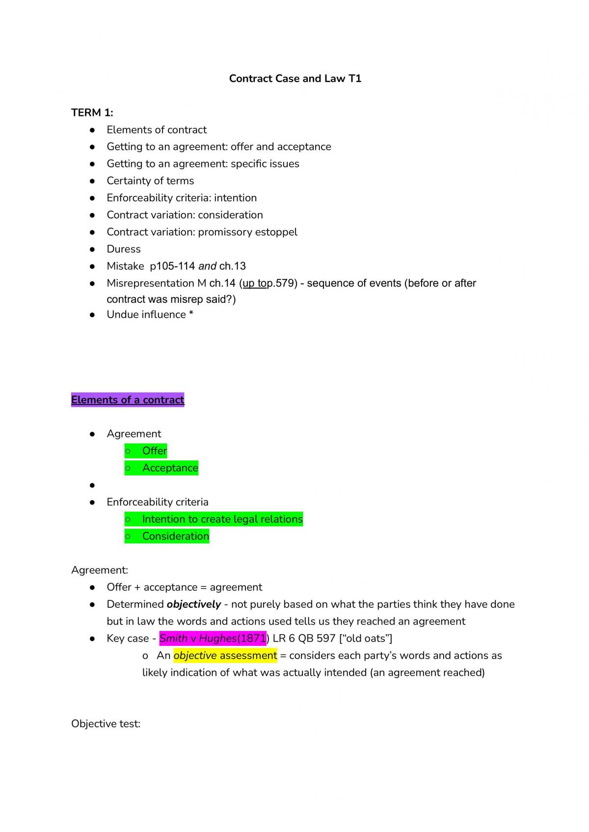 Contract Law Term 1 Notes  - Page 1