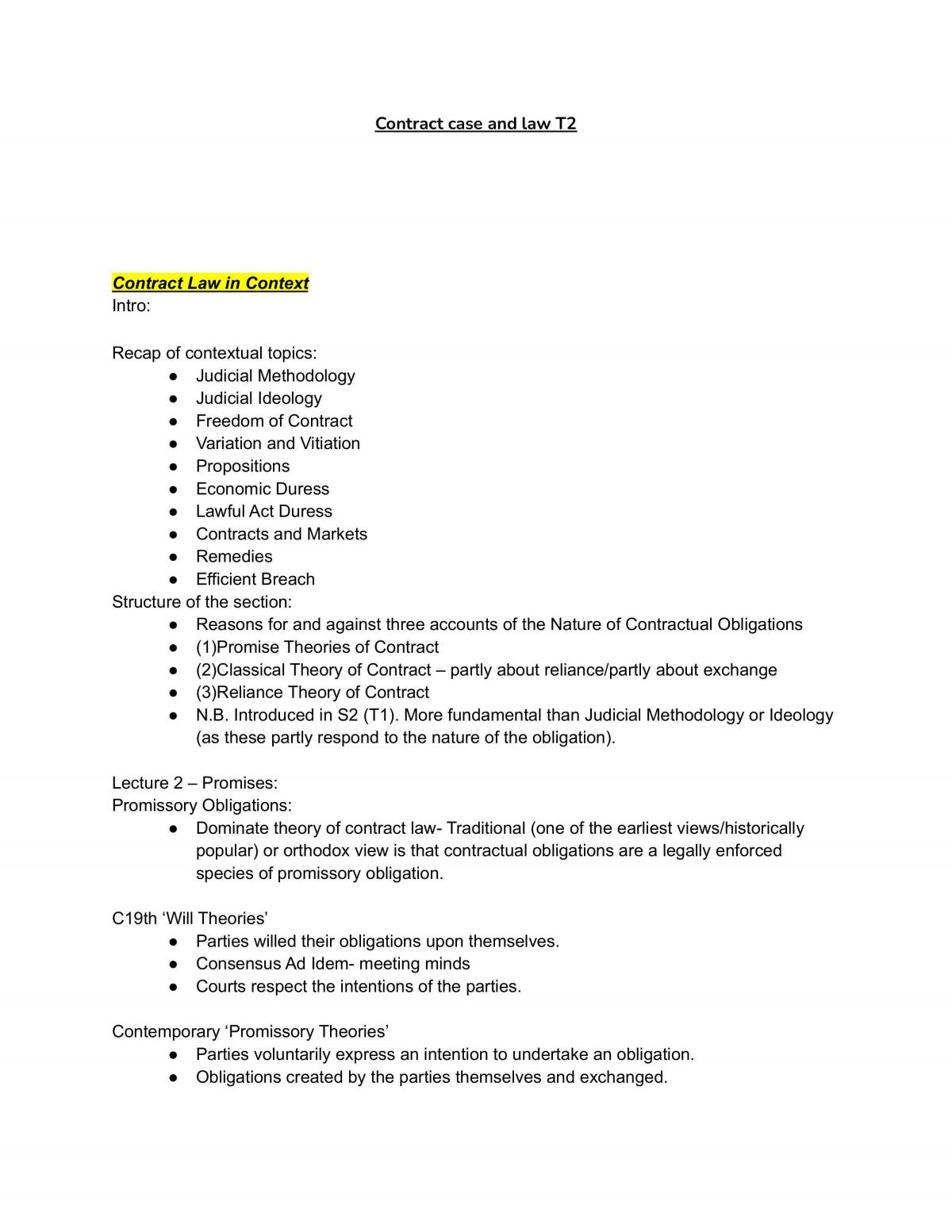 Contract Law Term 2 Notes  - Page 1