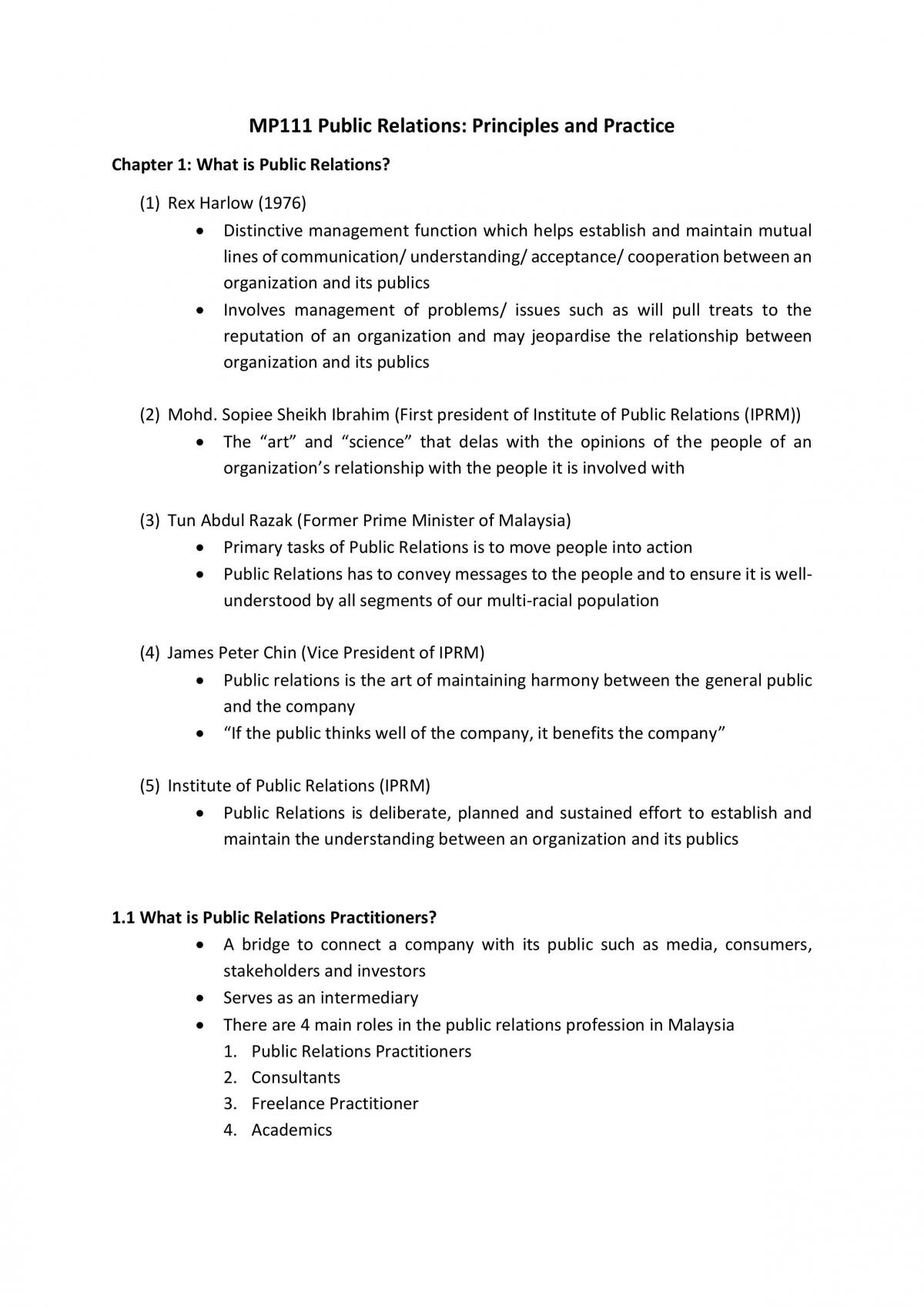 Study Notes on the Principle and Practice of Public Relations  - Page 1