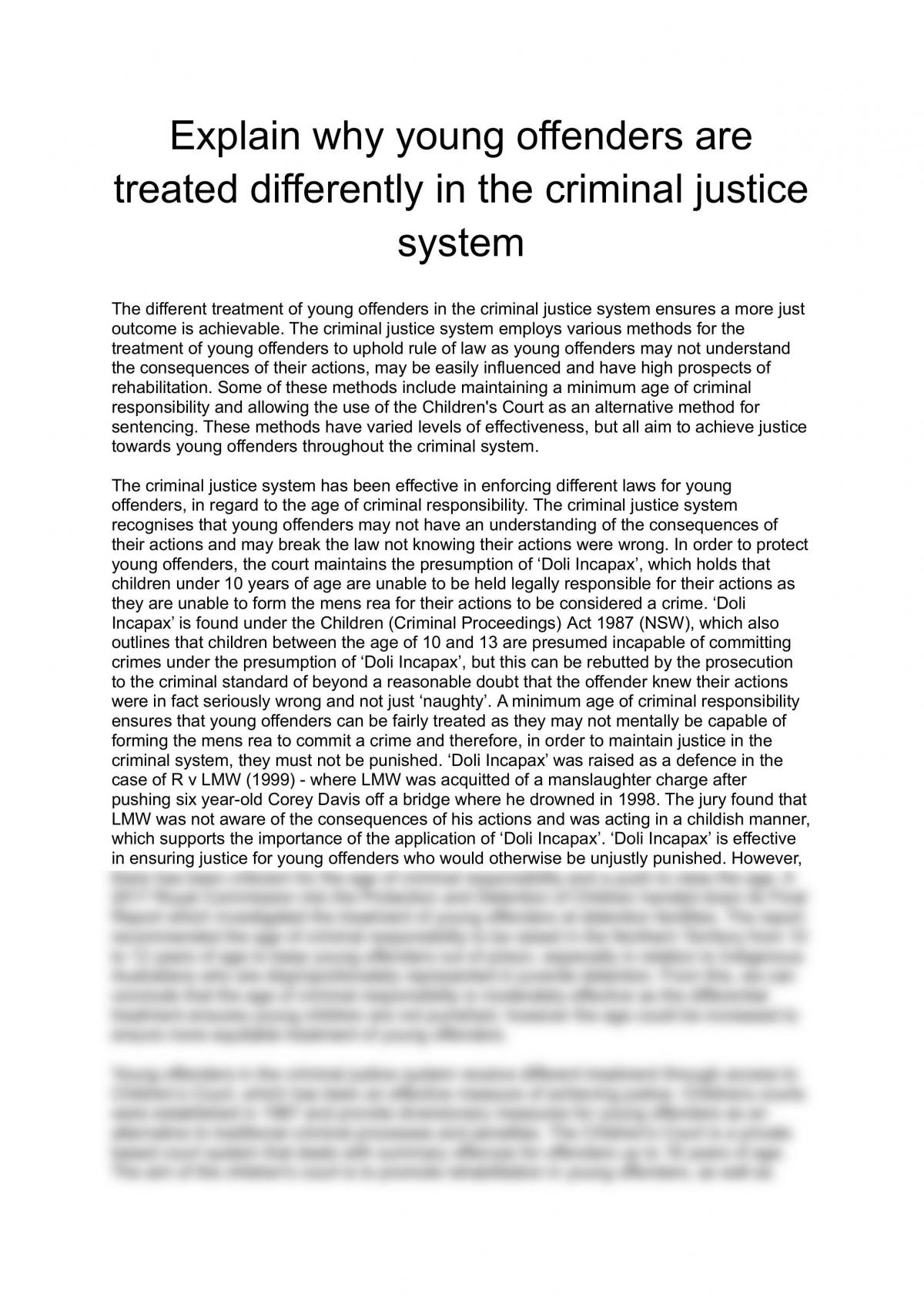 Young Offenders Essay || Explain Why Young Offenders are Treated Differently in the Criminal Justice System - Page 1