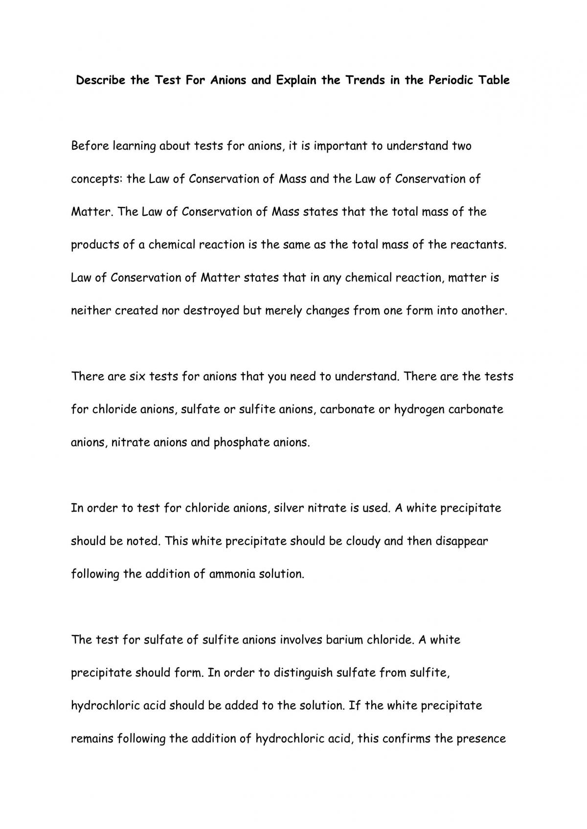 Test for Anions & Trends Essay - Page 1
