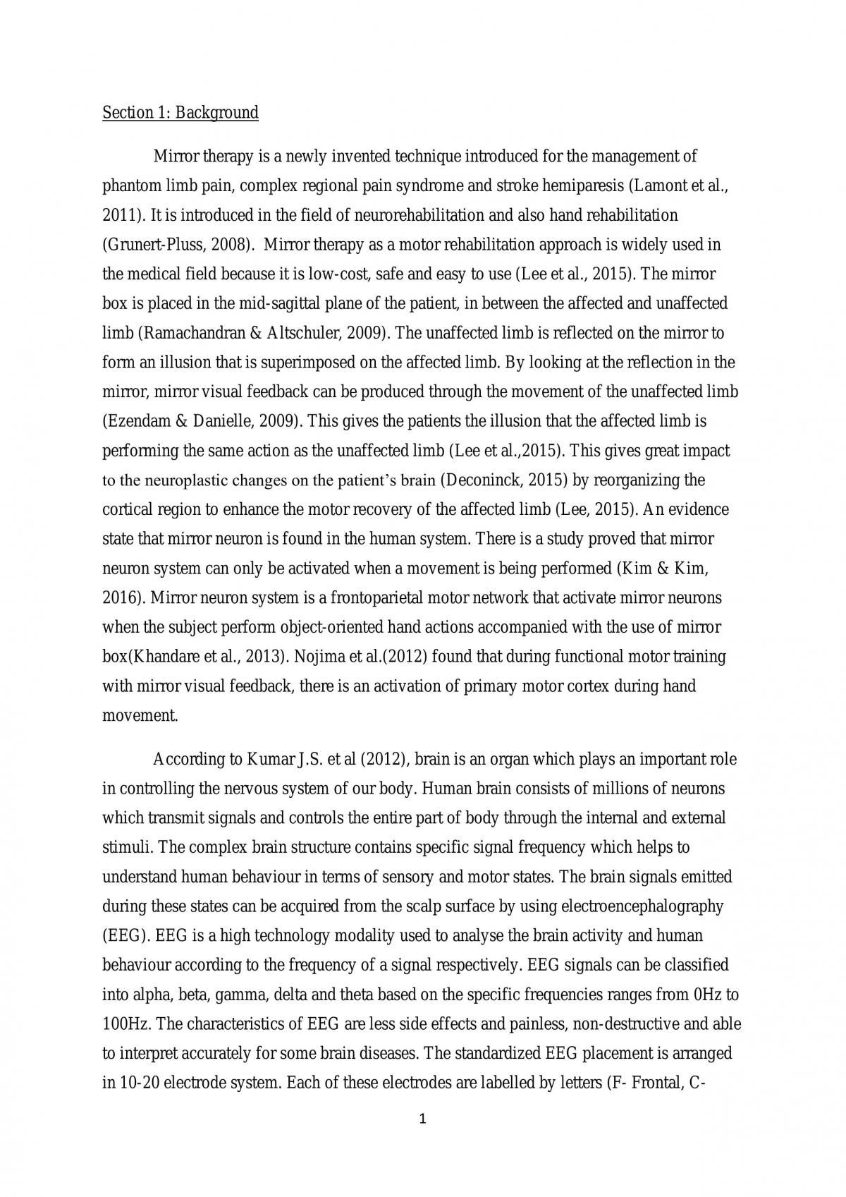 Research project discussing on comparison of task specific exercise & berlin mirror therapy protocol using EEG among normal individuals - Page 1