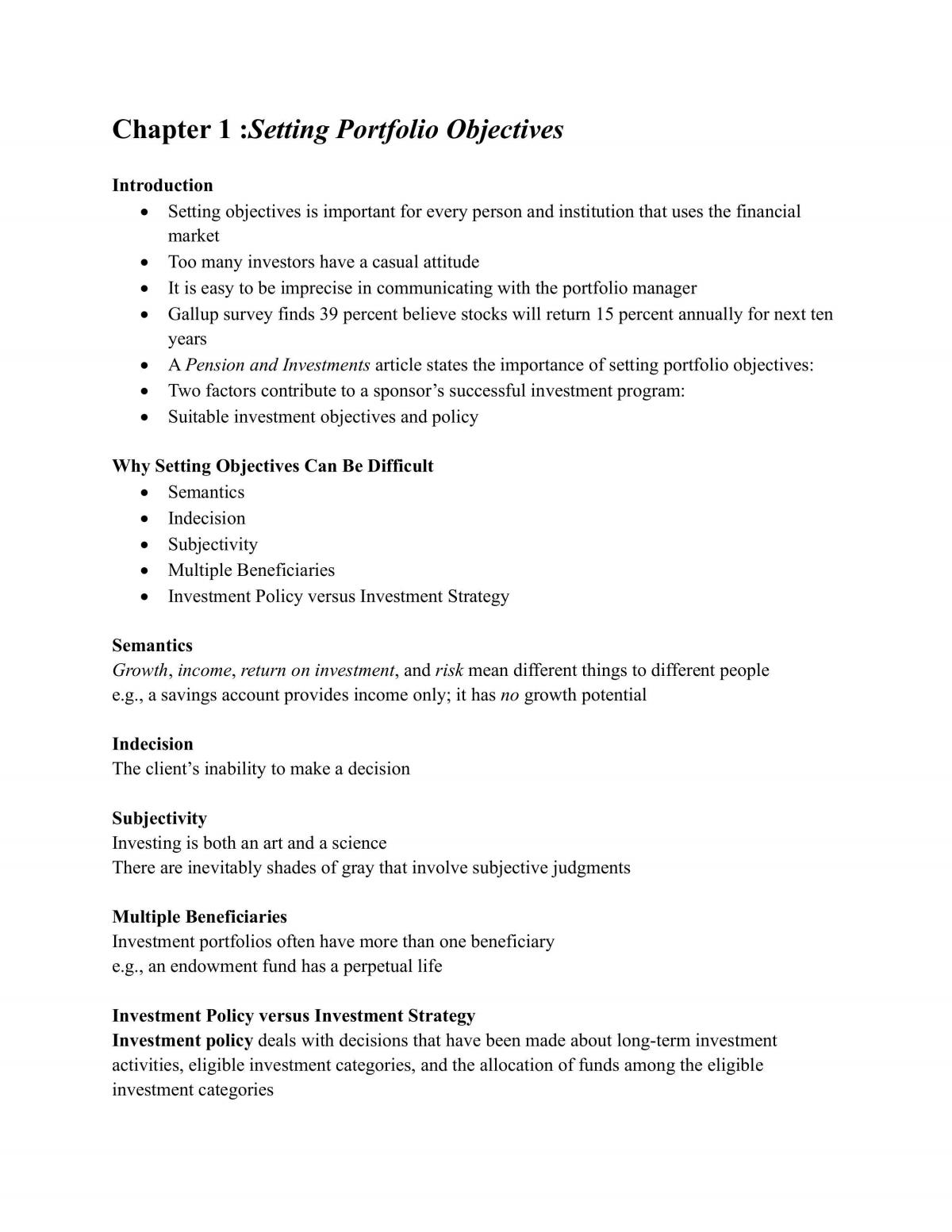 Study Notes for Portfolio Management - Page 1