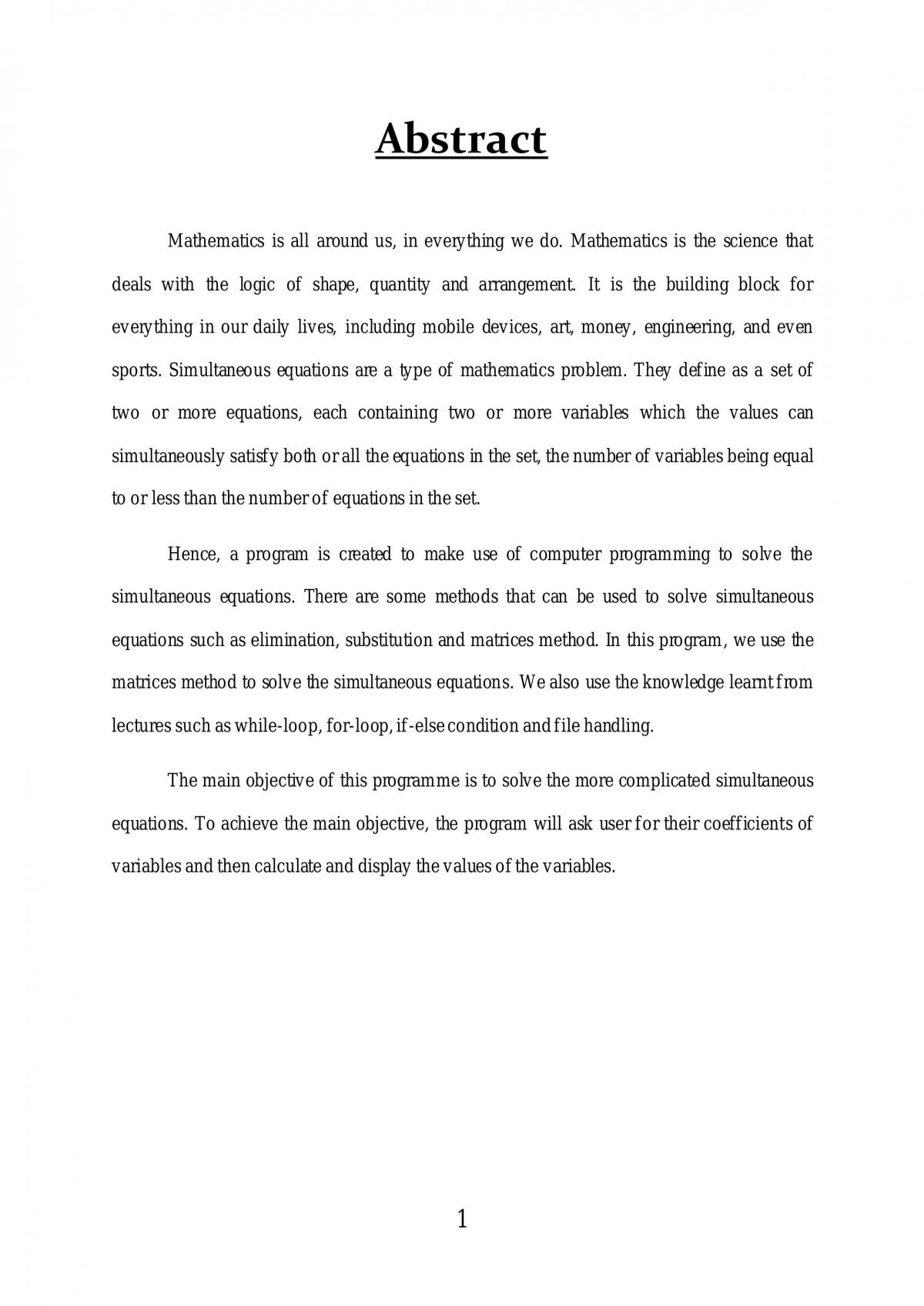 EEE123 C++ programming project in solving simultaneous equations - Page 1