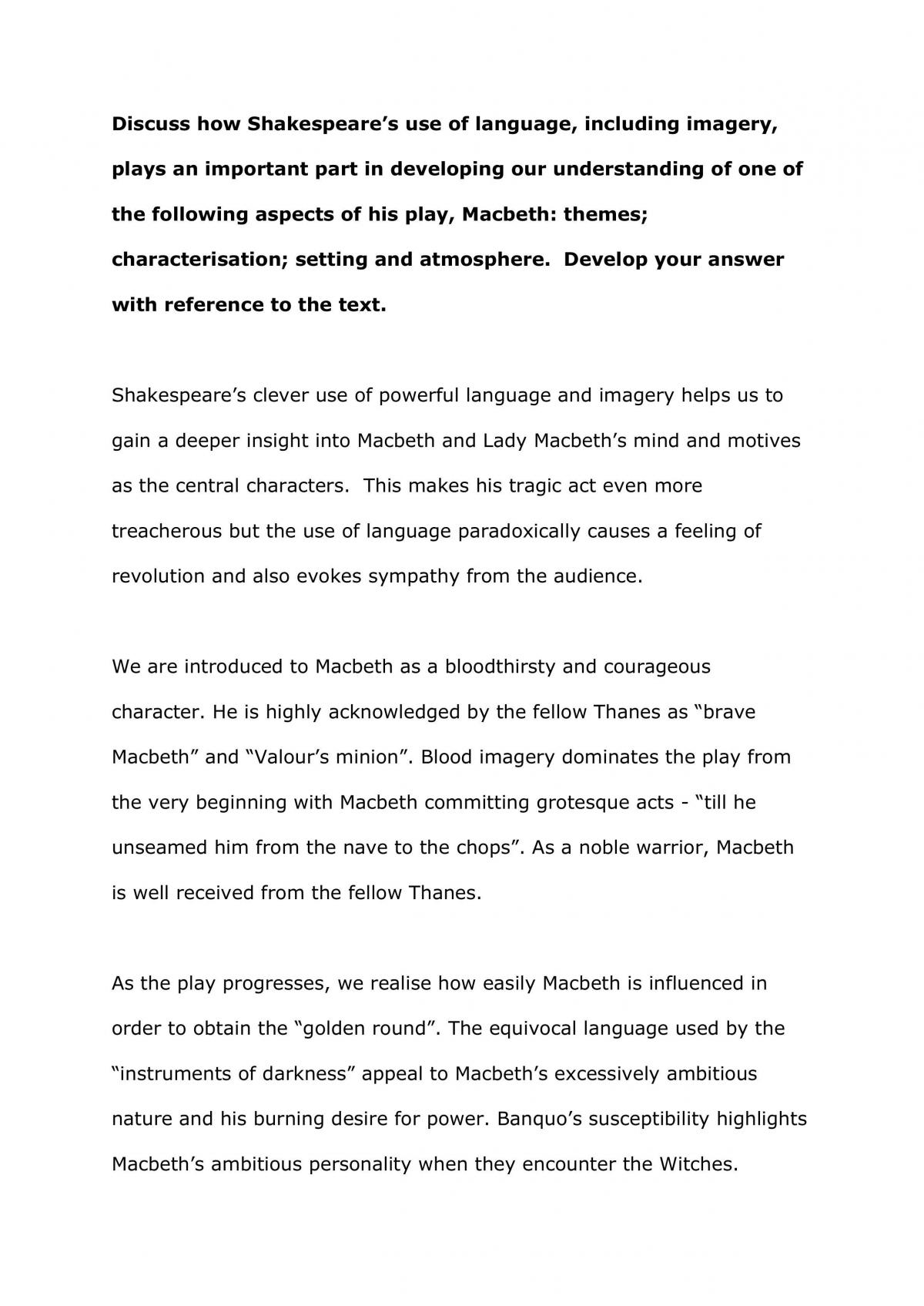 Macbeth Essay on Language, Imagery and Characterisation - Page 1