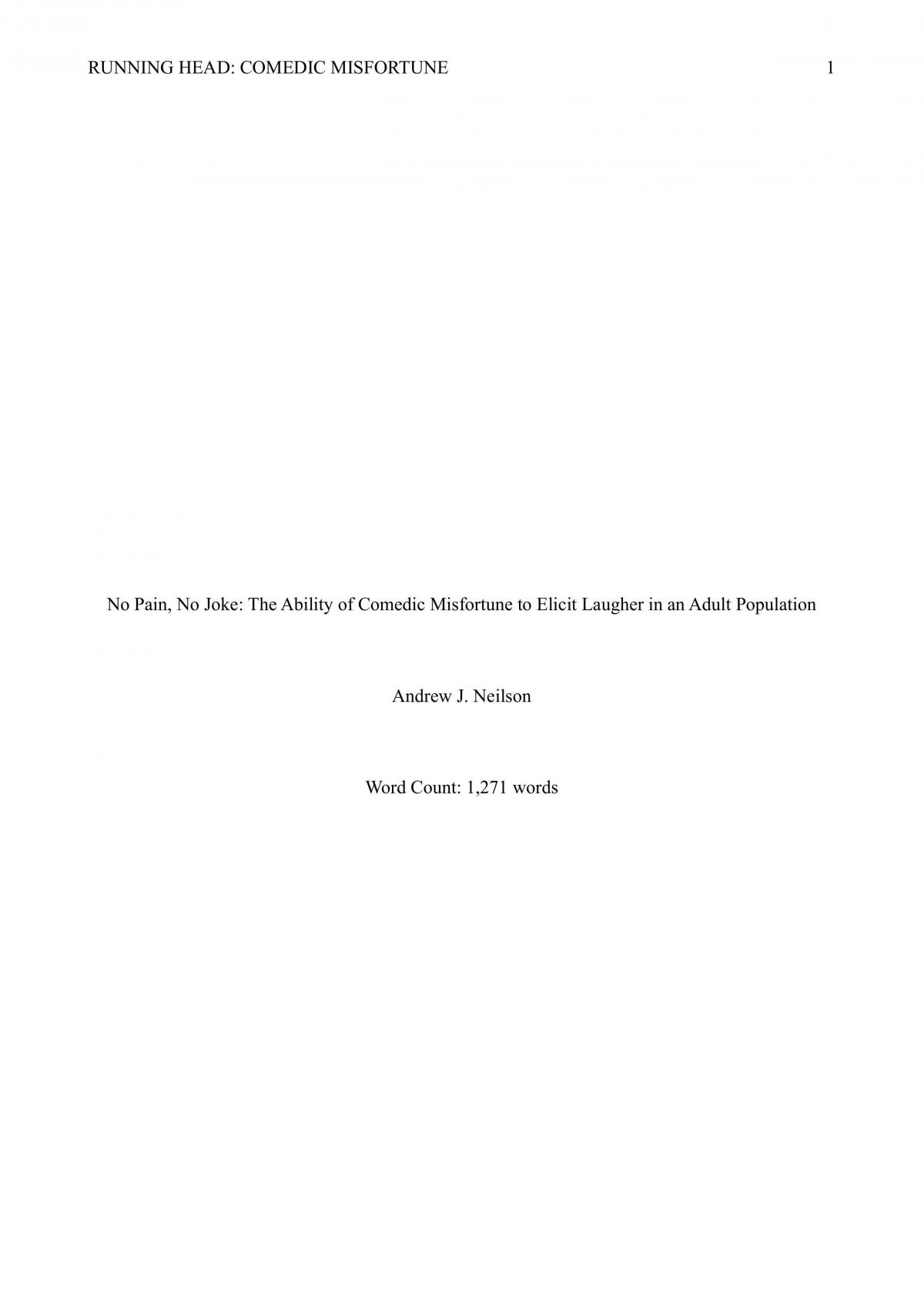 No Pain, No Joke: The Ability of Comedic Misfortune to Elicit Laugher in an Adult Population - Page 1