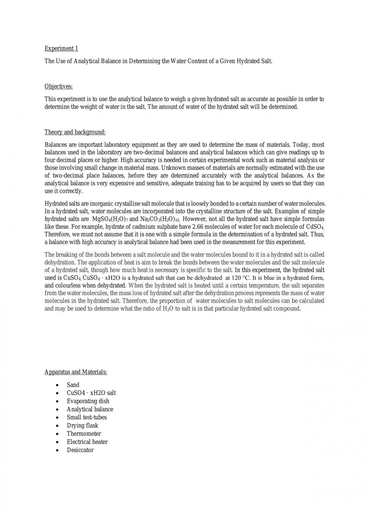 Water content of a given hydrated salt - Page 1