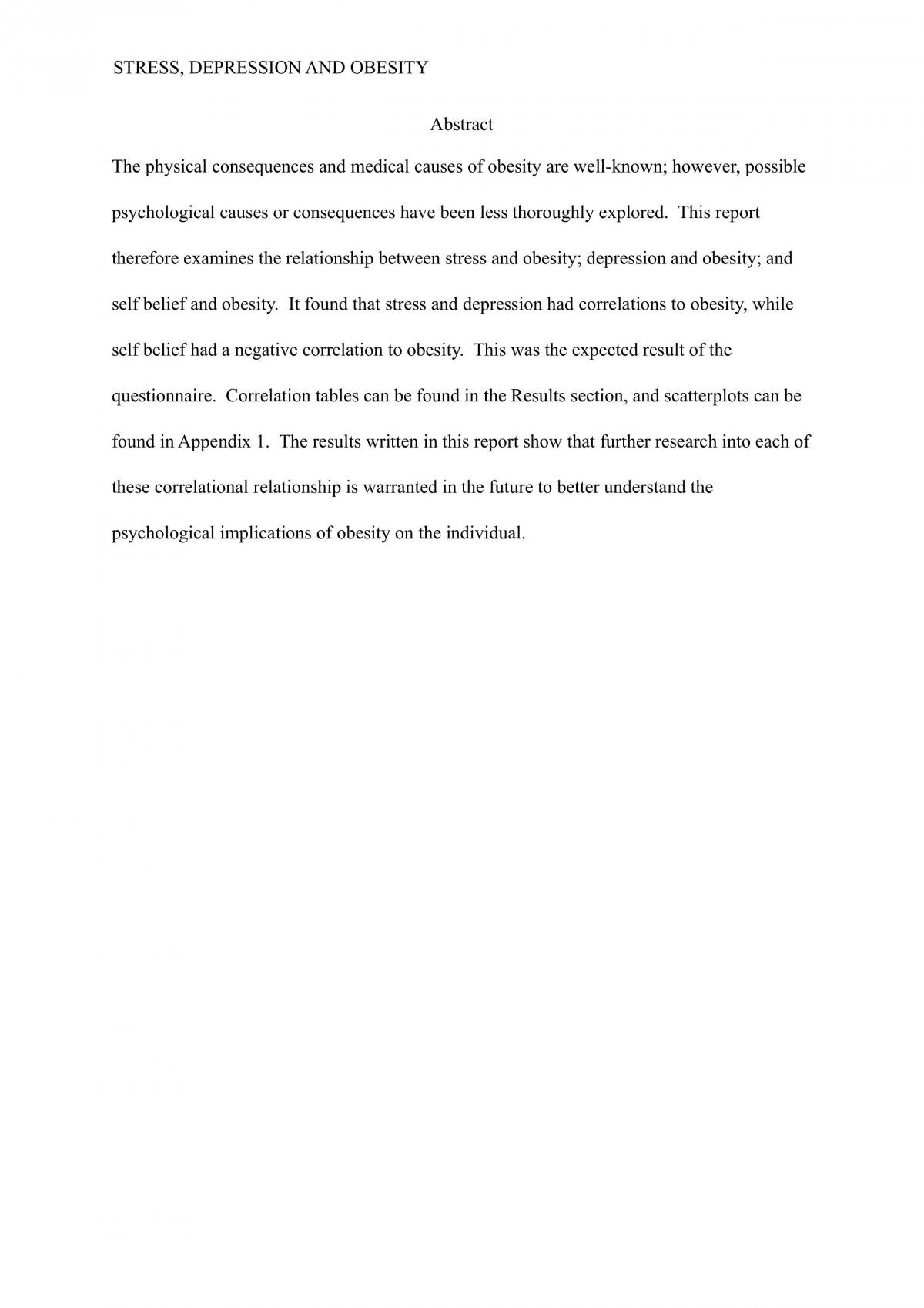 The Relationship Between Stress, Depression and Obesity - Page 2