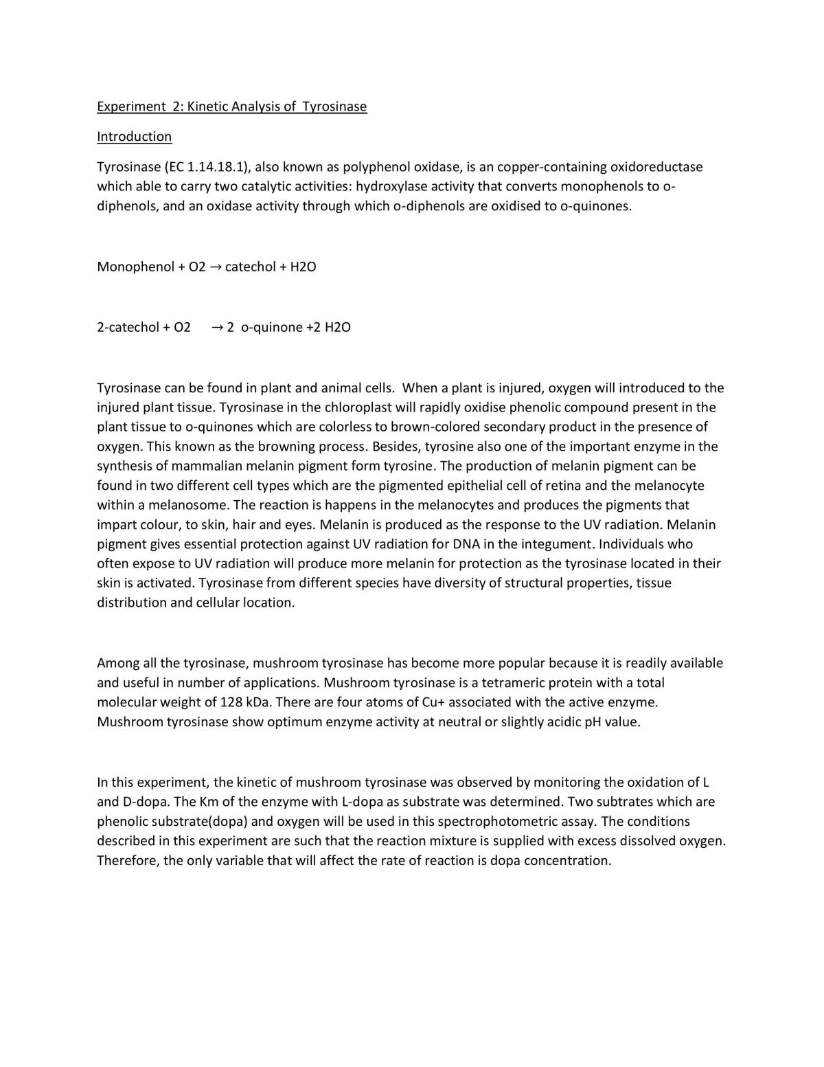 Kinetic Analysis of Tyrosinase  - Page 1