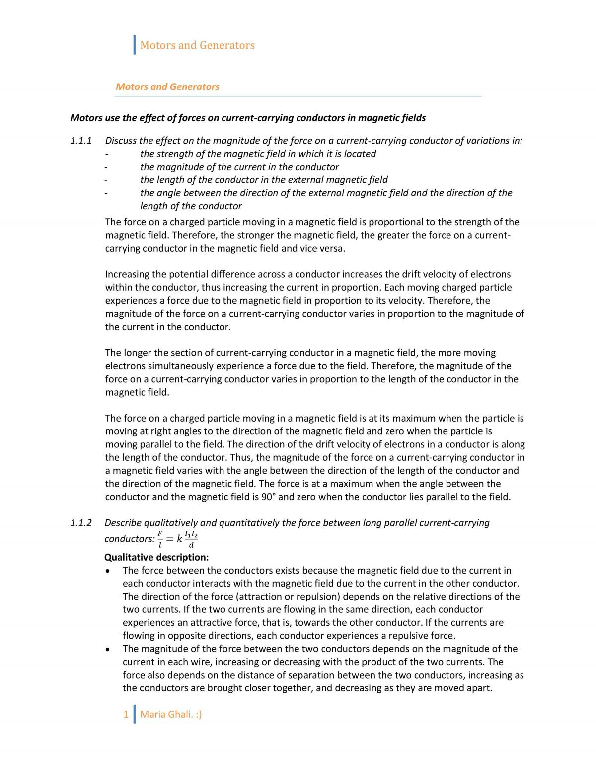 HSC Physics Motors and Generators - Page 1