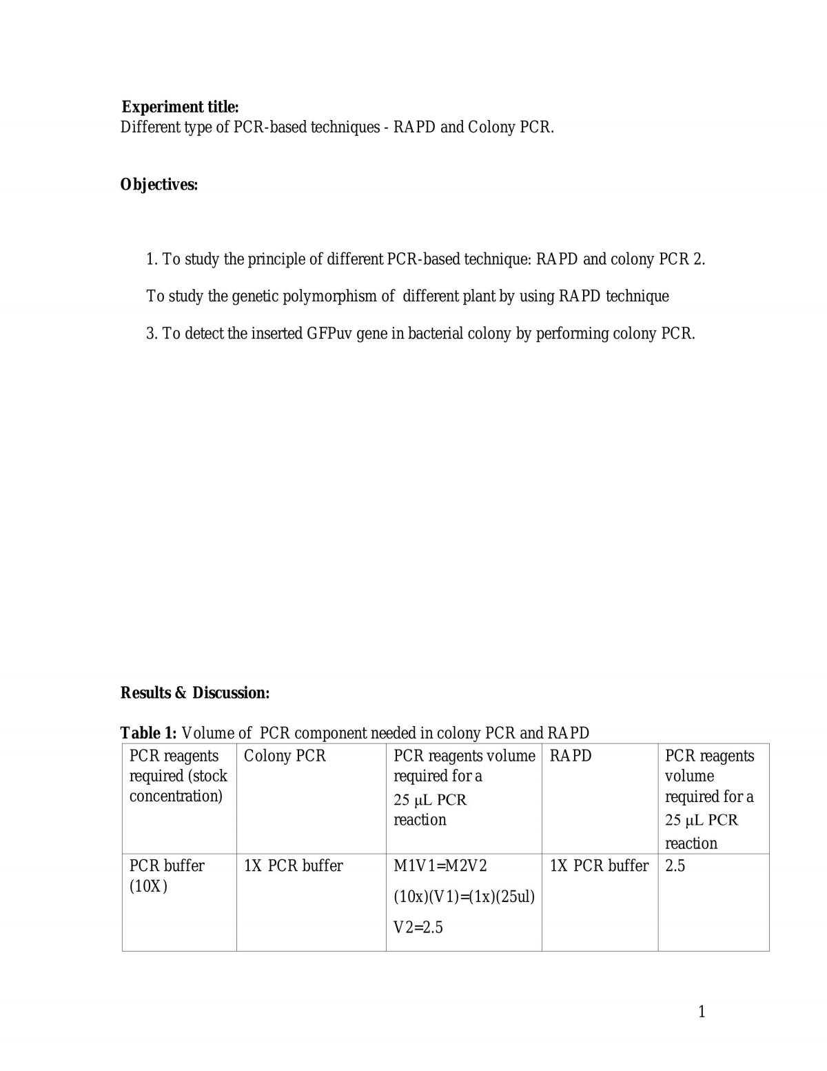 Different type of PCR-based techniques - RAPD and Colony PCR - Page 1