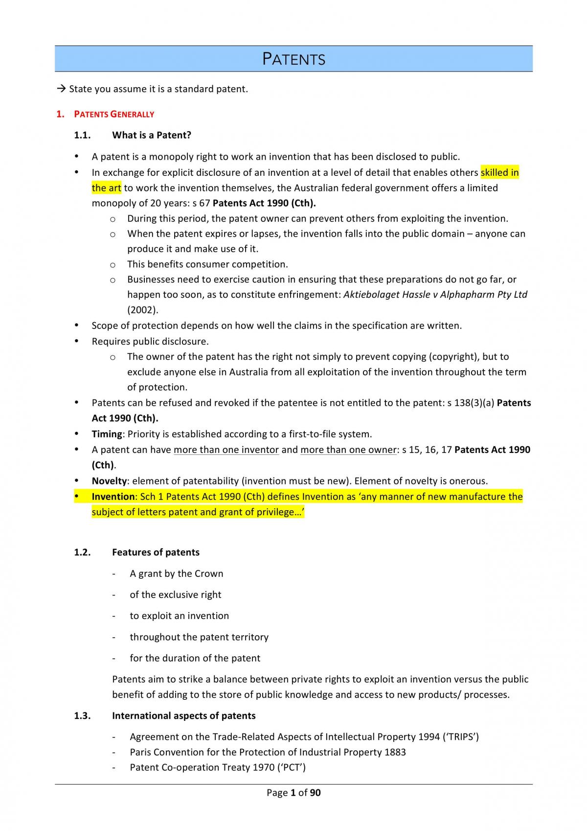 Intellectual Property Full Summary - Page 1