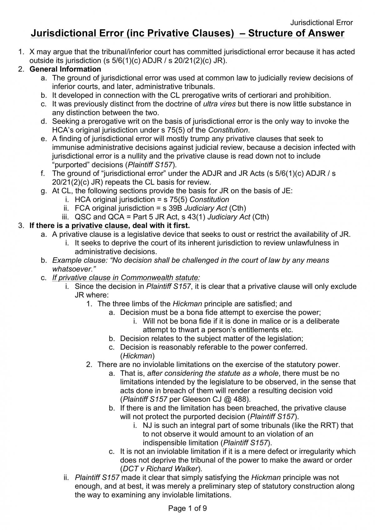 Admin Law - Jurisdictional Error - Page 1