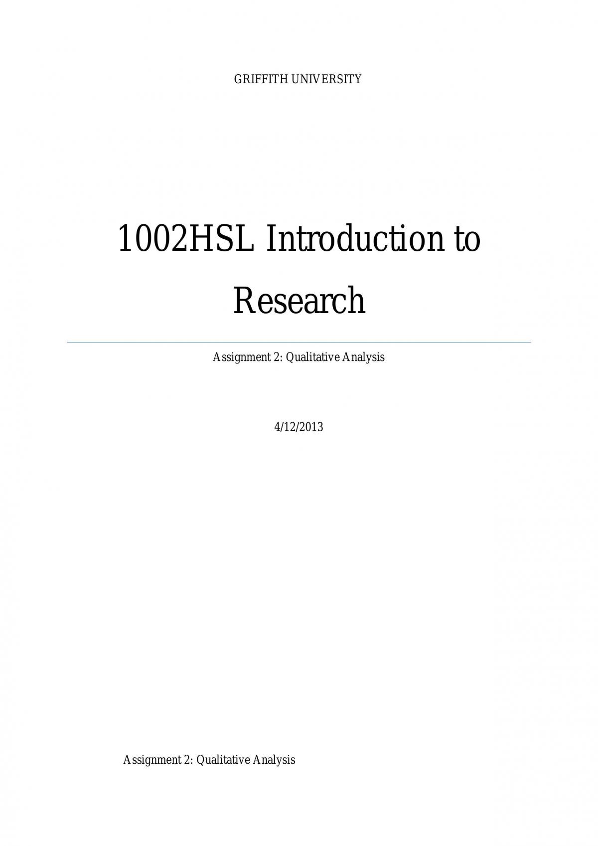 1002HSL Introduction to Research Qualitative Report - Page 1