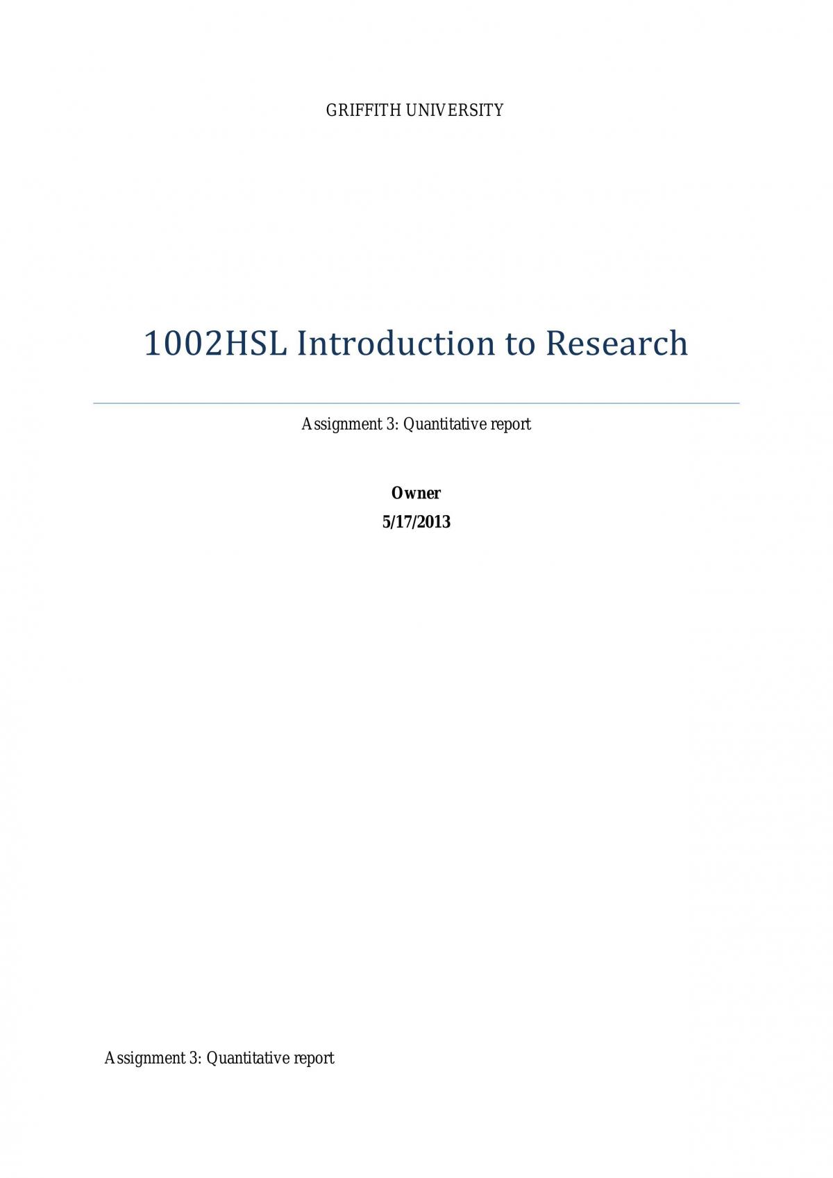 1002HSL: Introduction to Research Quantitative report - Page 1