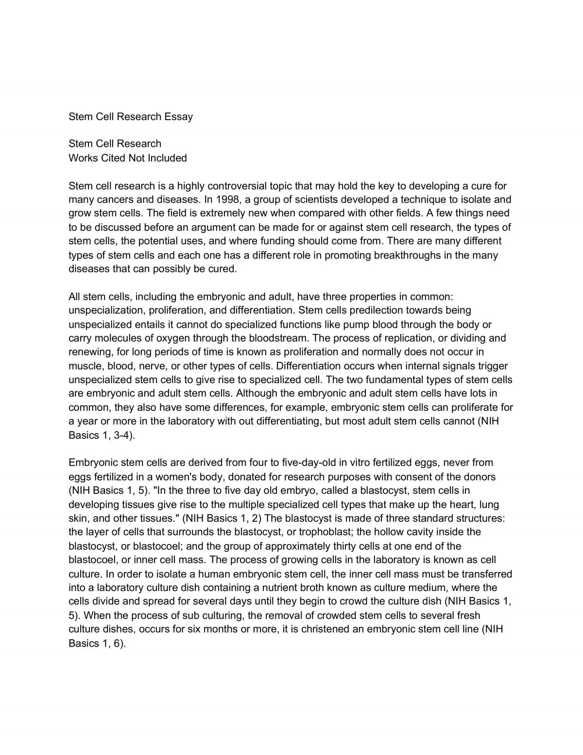 Stem Cell Research Essay - Page 1