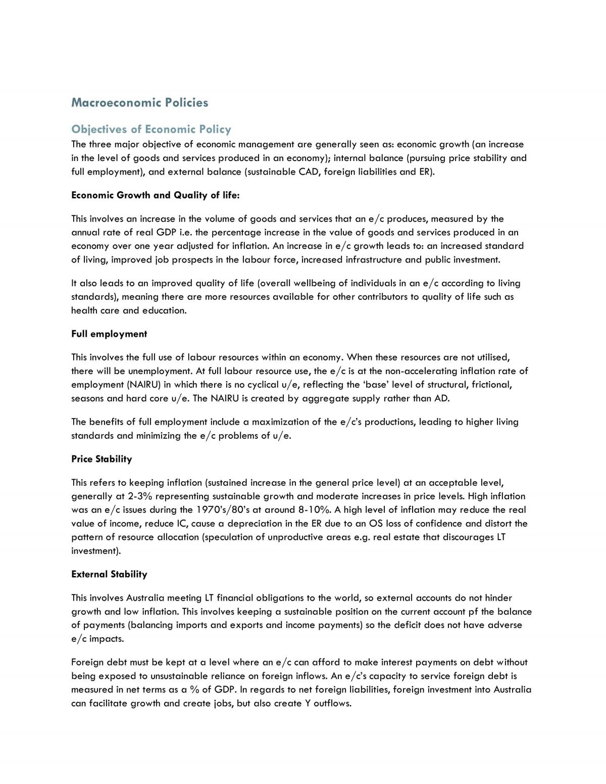 Macroeconomics Policy Notes - Page 1
