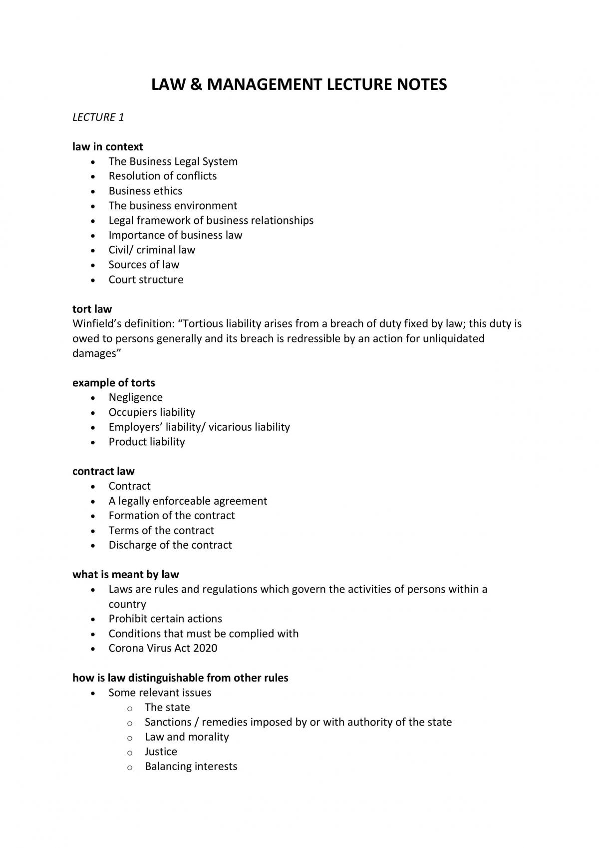Law & Management complete study notes - Page 1