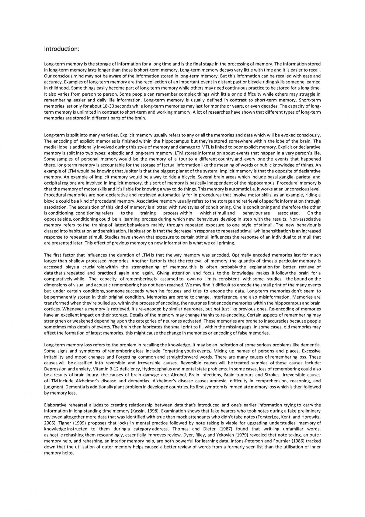 Long Term Memory Assignment  - Page 1