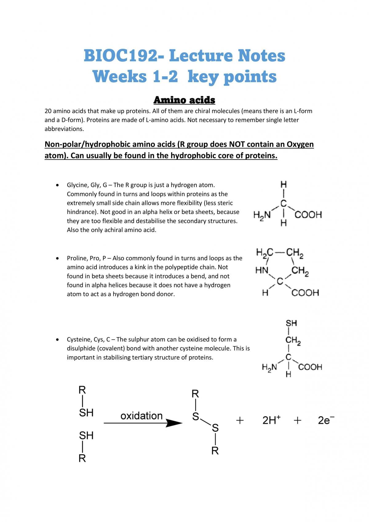 Foundations of Biochemistry Notes - Page 1