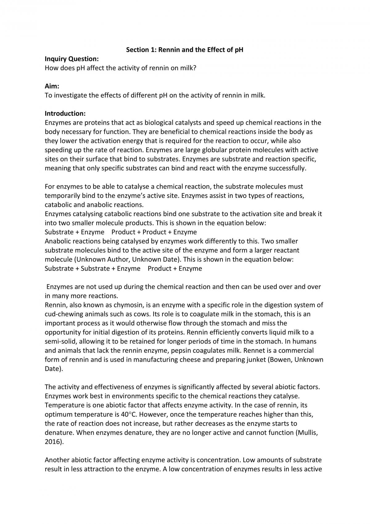 Rennin and the Effect of pH - Page 1