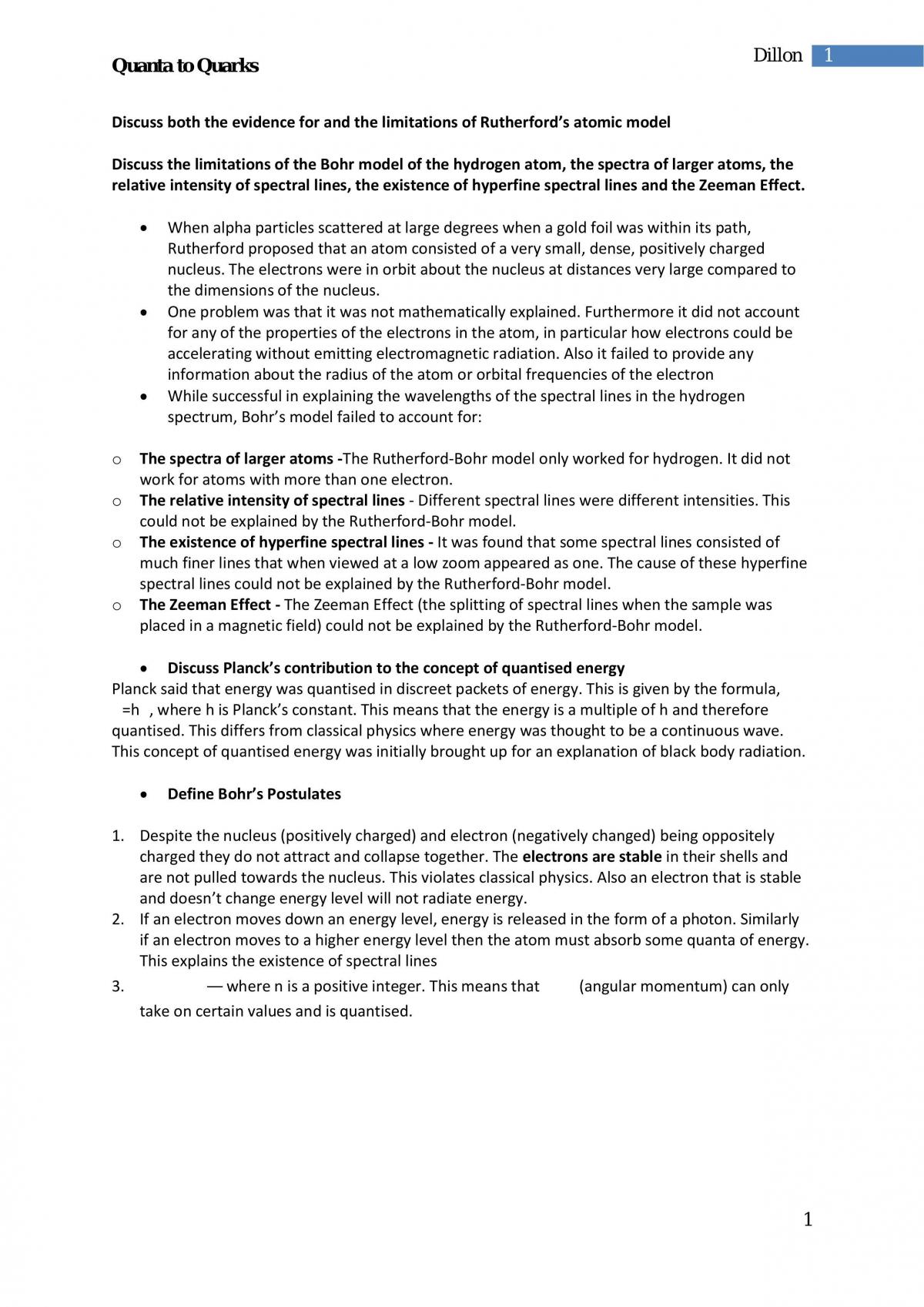 Quanta To Quarks HSC Physics Detailed Notes - Page 1