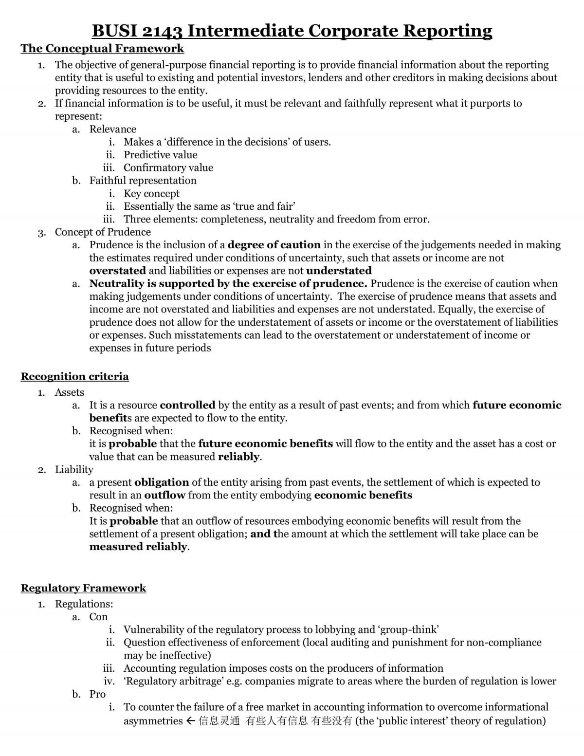 BUSI2143 Intermediate Corporate Reporting Full Notes - Page 1