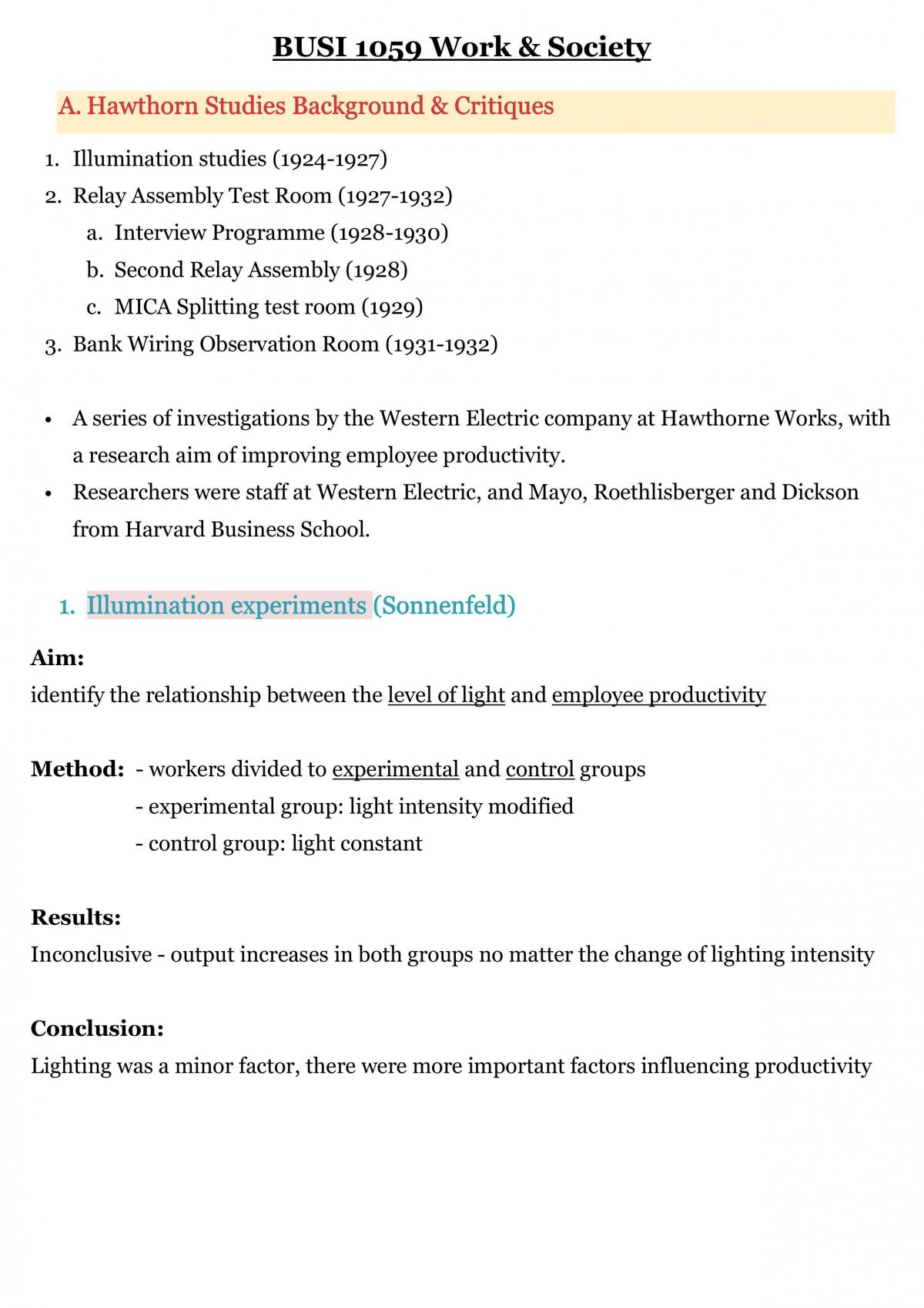 BUSI1059 Work & Society Exam Notes - Page 1