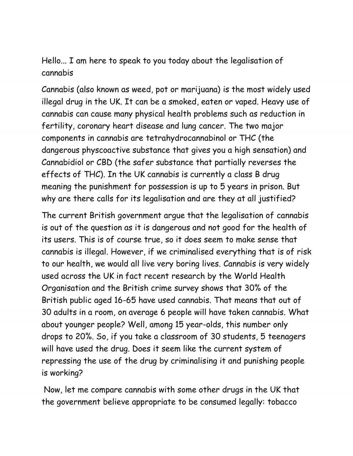 English spoken language project: the legalisation of cannabis  - Page 1