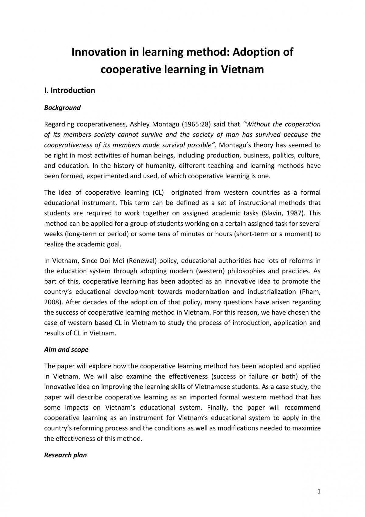 Innovation in learning method: Adoption of cooperative learning in Vietnam - Page 1