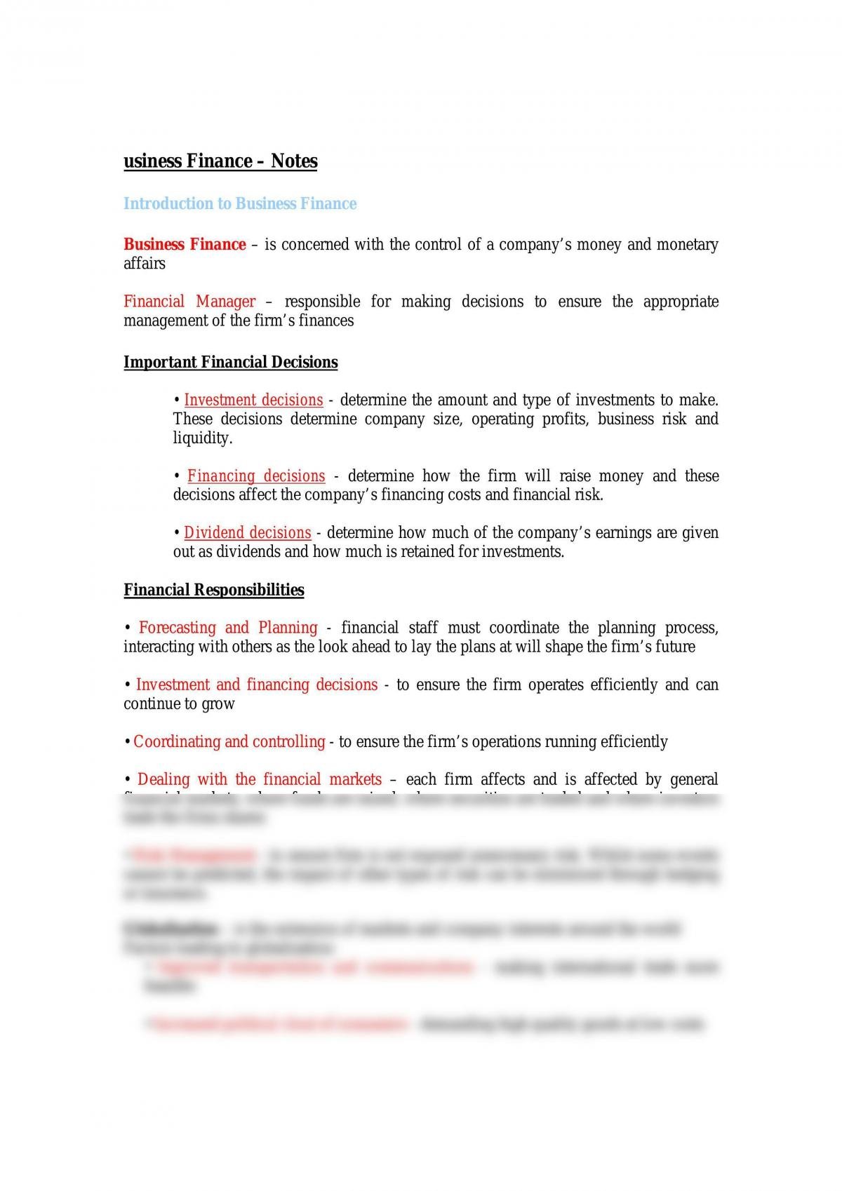 Course Summary Notes - Page 1
