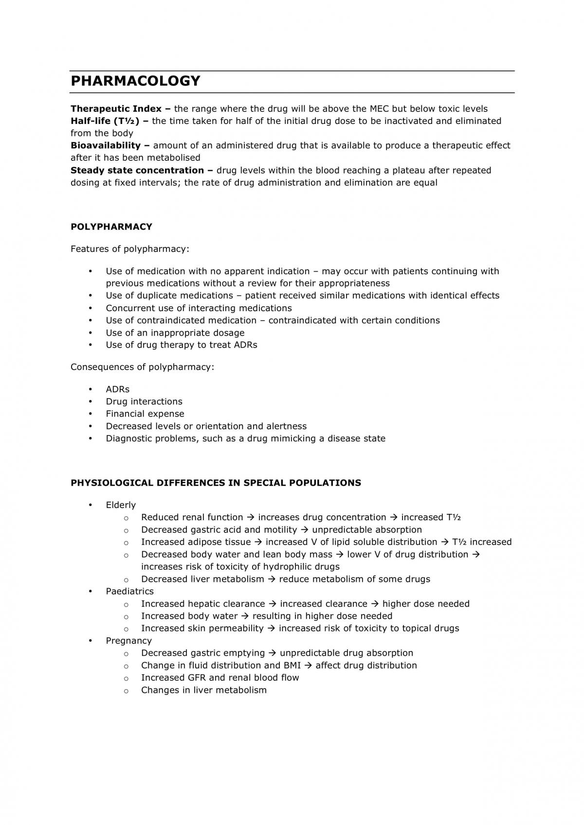 Exam study notes for pharmacolocy - Page 1