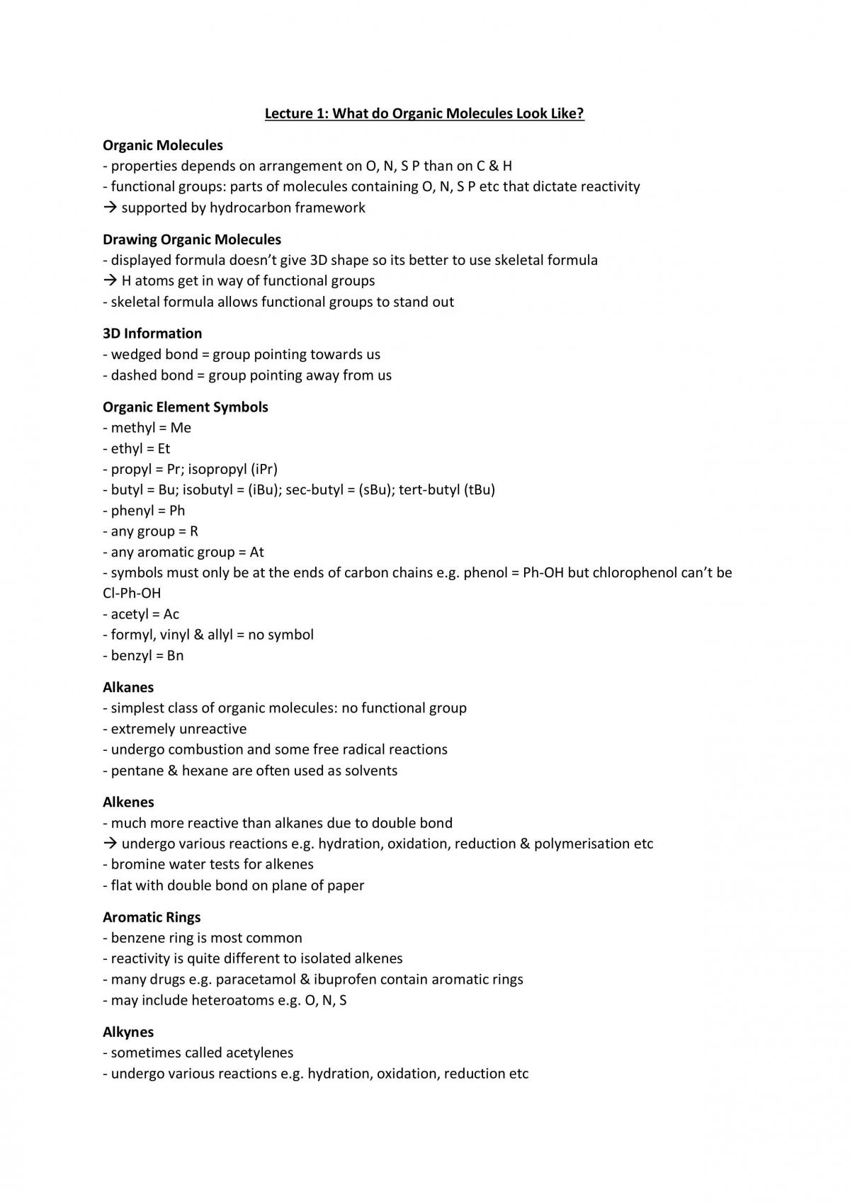 Organic Structure Notes - Page 1