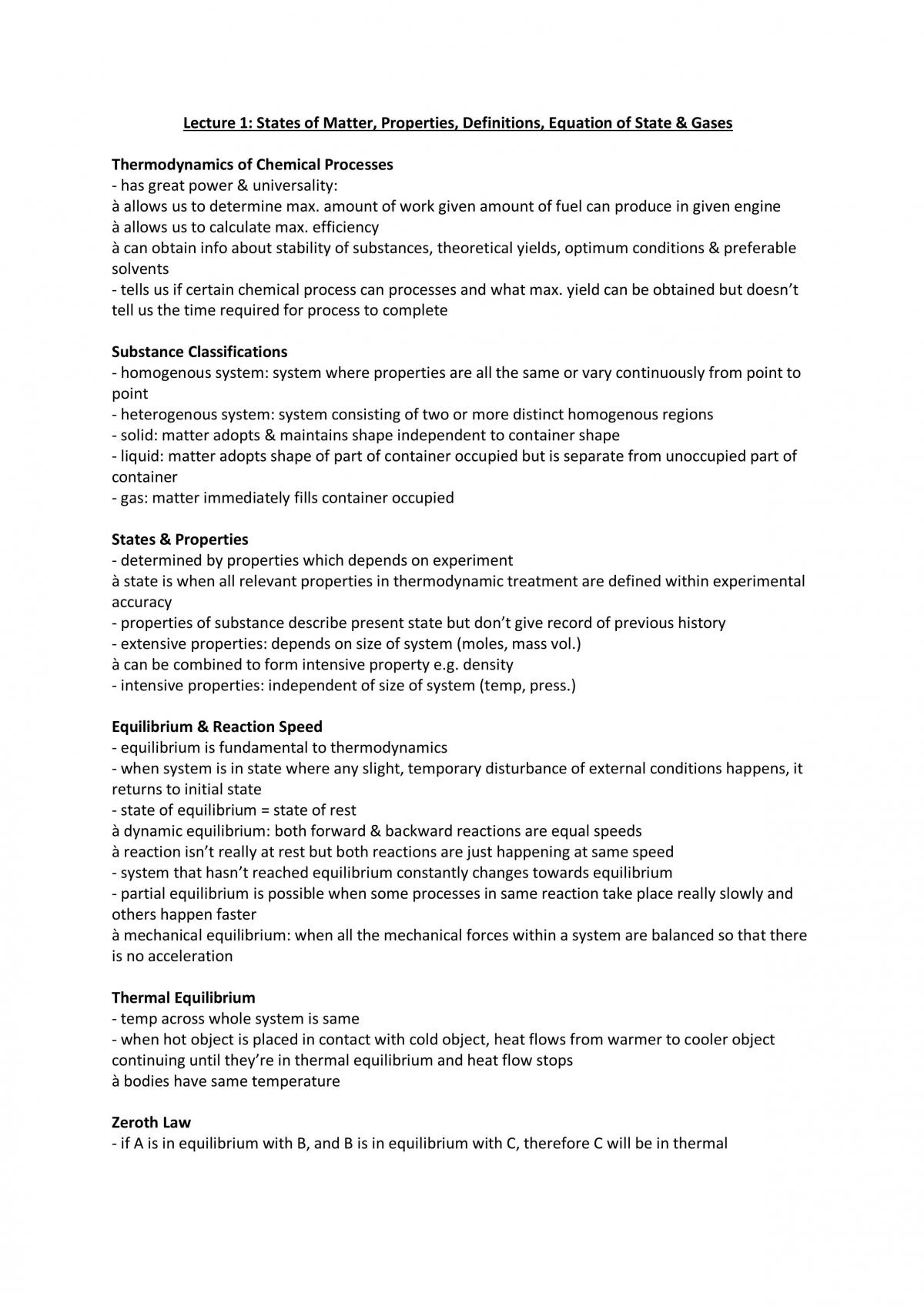 Thermodynamics of Chemical Processes Notes - Page 1